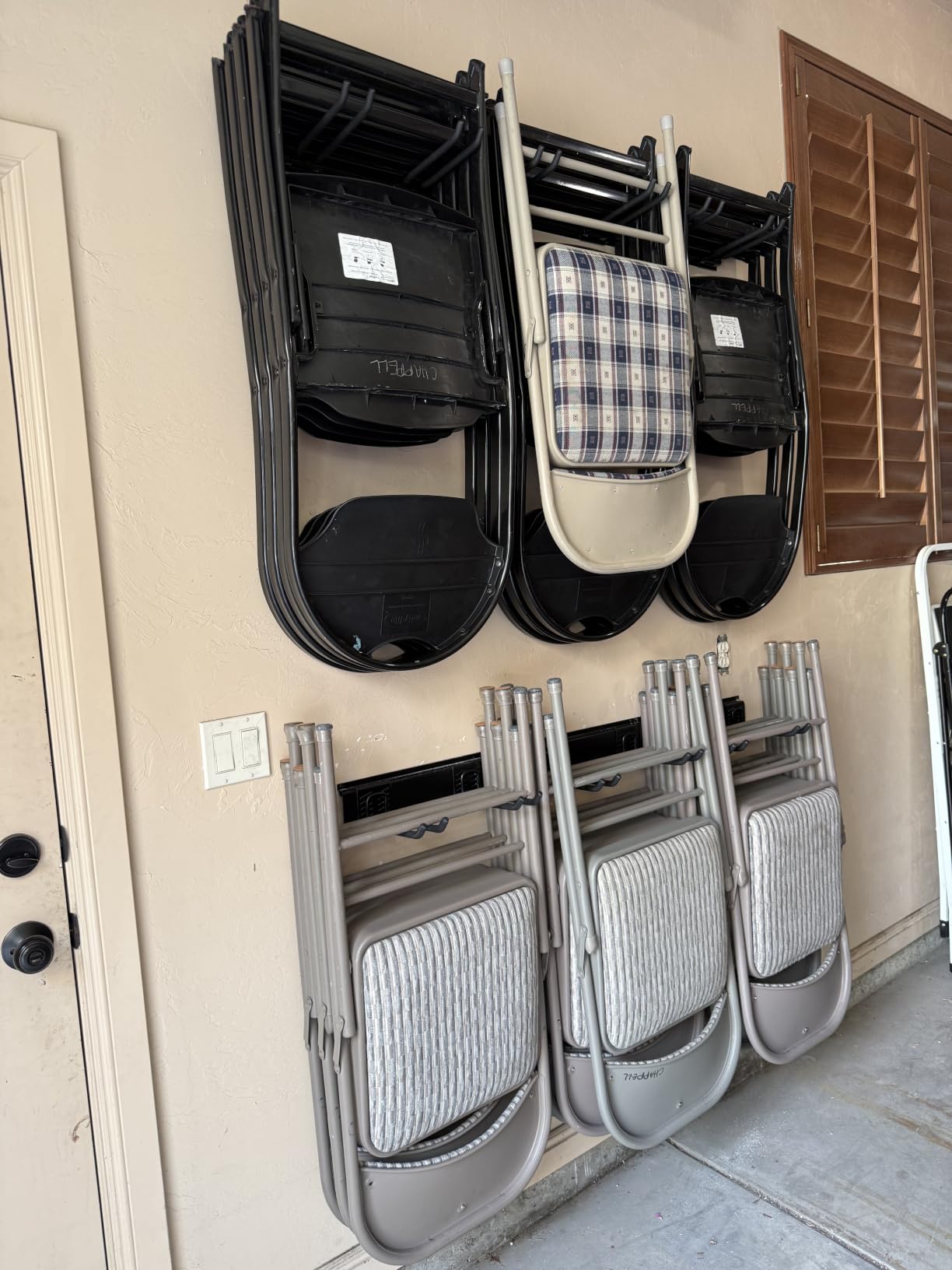 Wallmaster Garage Storage Organization Wall Mount Folding Chair Hangers | Heavy Duty Garden Tool Rack Organizer with 6 Adjustable Hooks 48inch Tracks Max Load 450lb customer photo 2