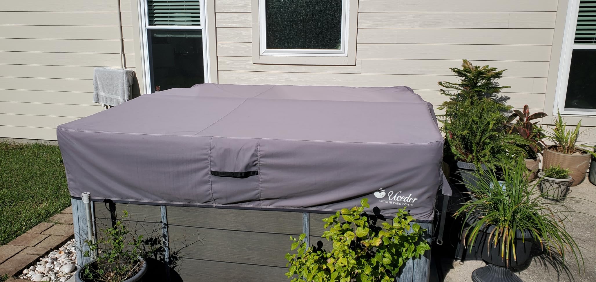 Waterproof Hot Tub Cover Outdoor Spa Cover (91''x 91''x20) | 600D Heavy Duty Polyester Hot Tub Cover Protector(Brown) customer photo 1