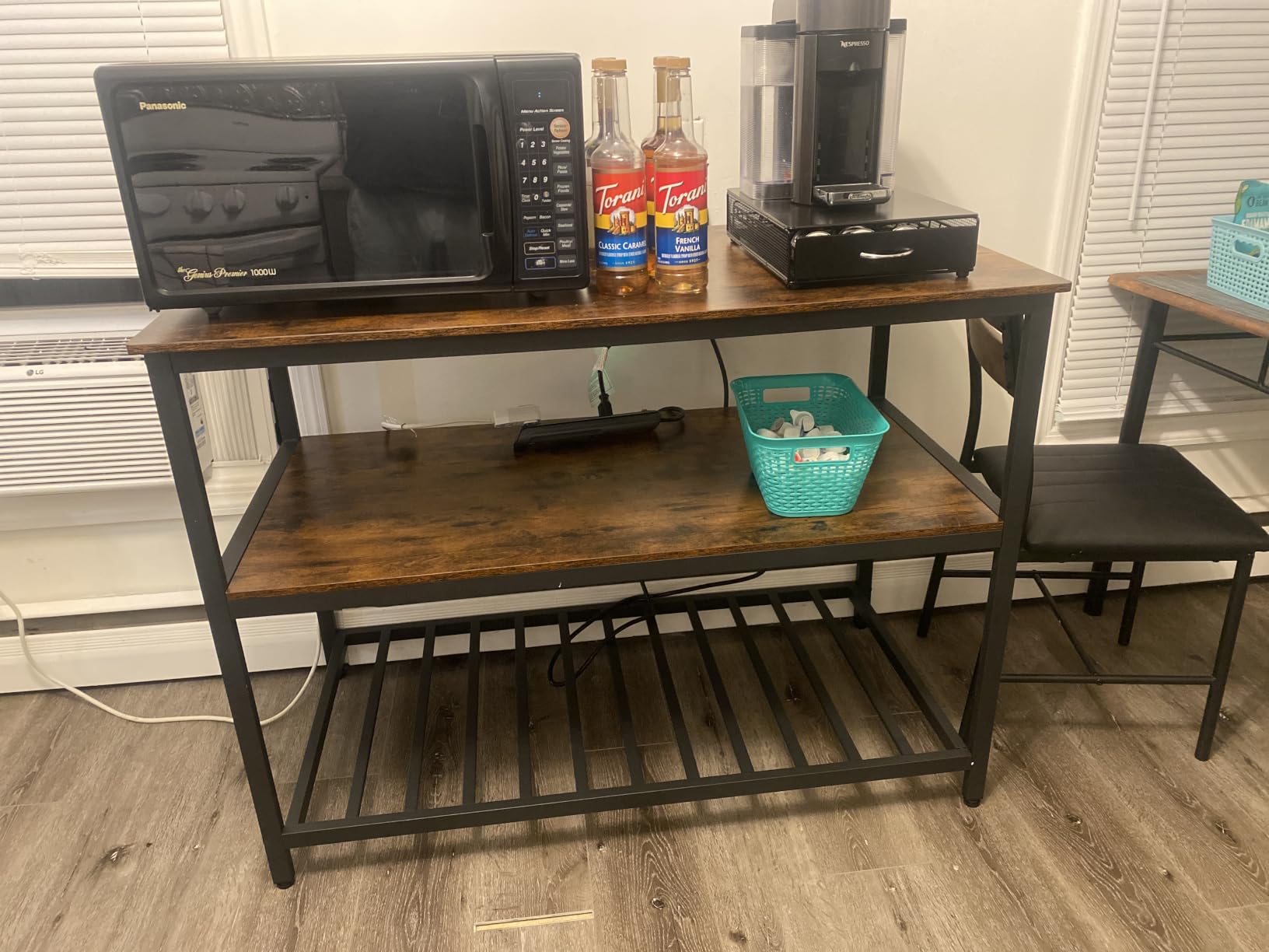 VASAGLE Kitchen Island with 3 Shelves, Storage Cabinet, Steel Structure | Kitchen Shelf with Large Wooden Worktop, 47.2 Inches Width, Rustic Brown and Matte Black customer photo 1