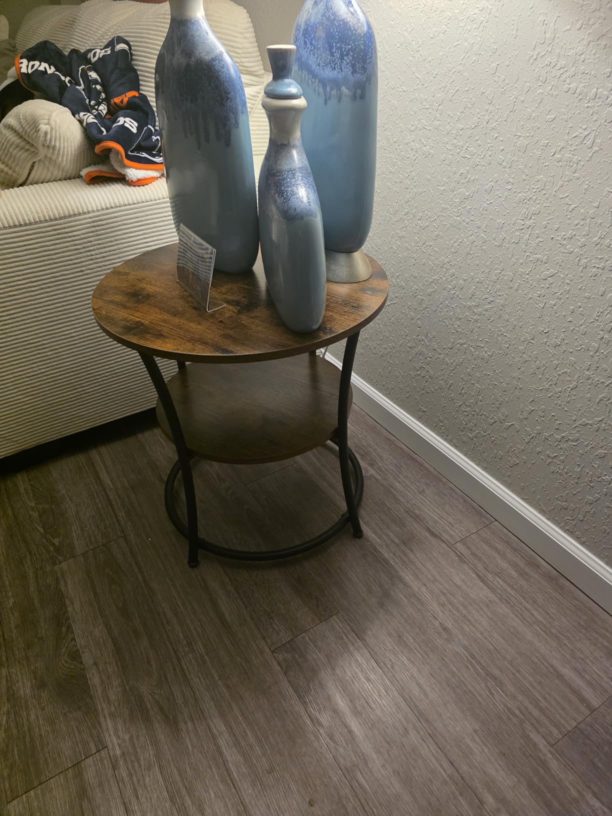 VASAGLE 21.7-Inch Round Side Table, 2-Tier End Table | Nightstand with Steel Frame, Spacious Top, for Small Spaces, Living Room, Bedroom, Heather Greige and Ink Black ULET56BG customer photo 1