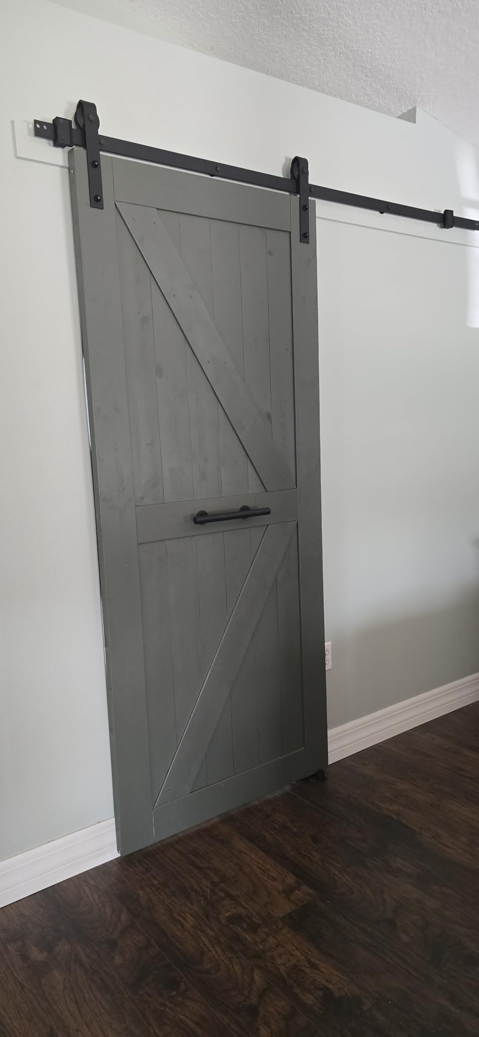 S&Z TOPHAND 36in x 84in Unfinished British Brace Knotty Barn Door with Sliding Hardware Kit/Solid Wood/Sliding Door/Double Surfaces/A Simple Assembly is Required customer photo 1