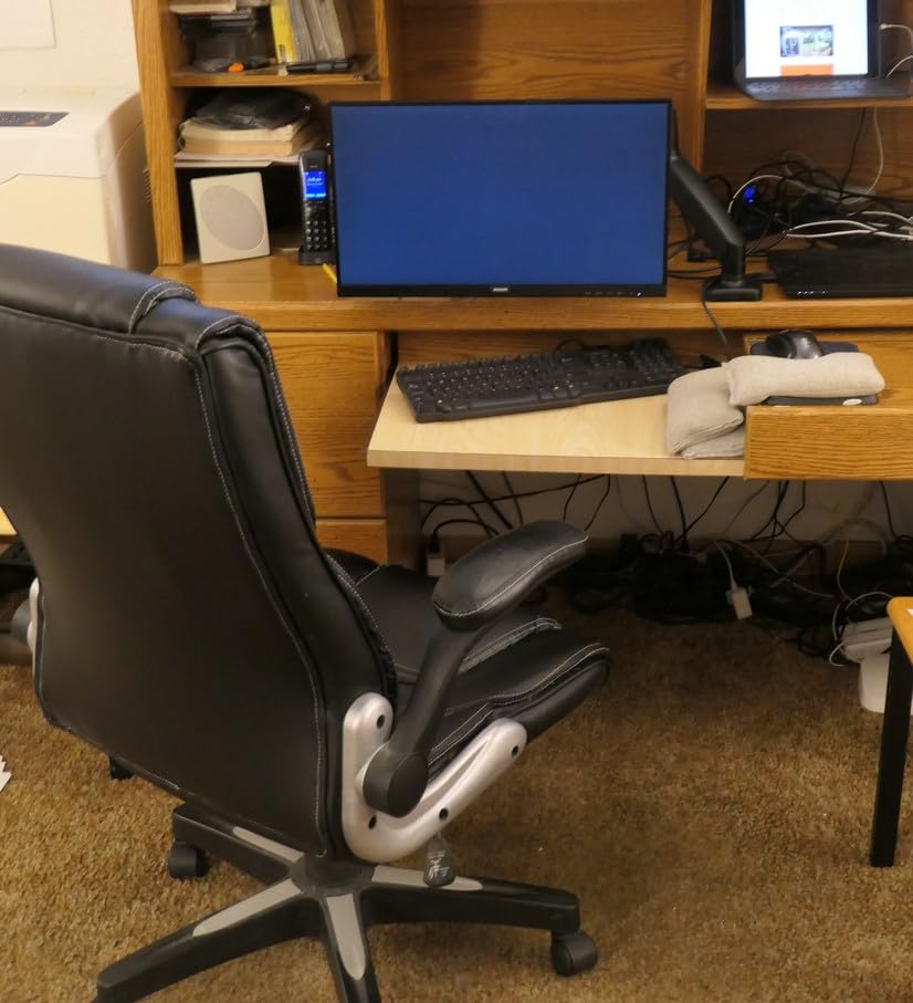 MOUNTUP Single Monitor Desk Mount Holds Screen up to 32 inch, Height Adjustable Monitor Arm, Full Motion Computer Monitors Stand with Clamp/Grommet Base, VESA Mounts Fit 4.4-17.6lbs Computer, Black customer photo 1