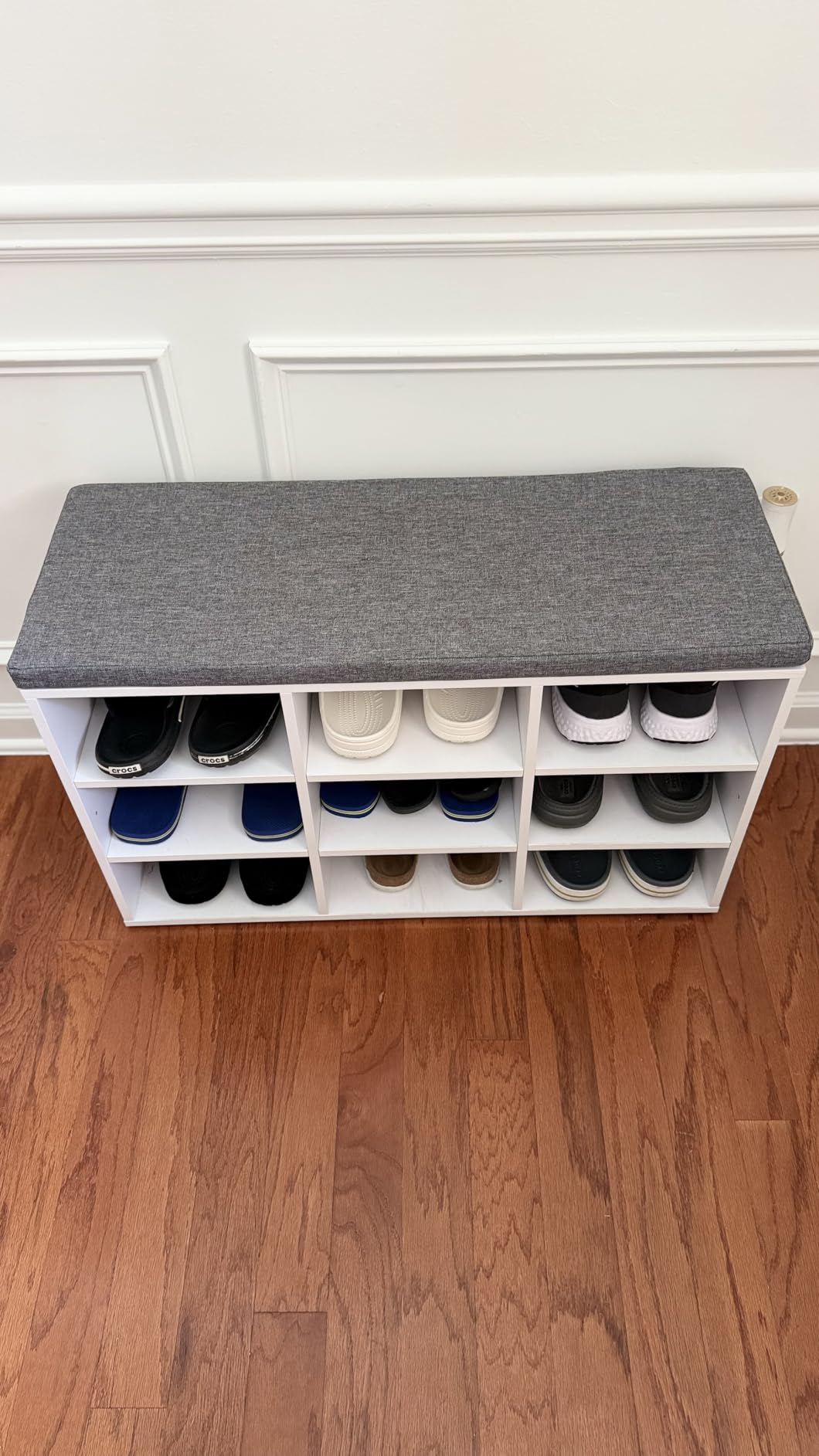 VASAGLE Shoe Bench with Cushion, 15 Compartments, 11.8 x 41.3 x 18.9 Inches | Entryway Storage Bench with Padded Seat, for Bedroom, Cloud White and Dove Gray, CUSTOS Collection ULHS15WT customer photo 1