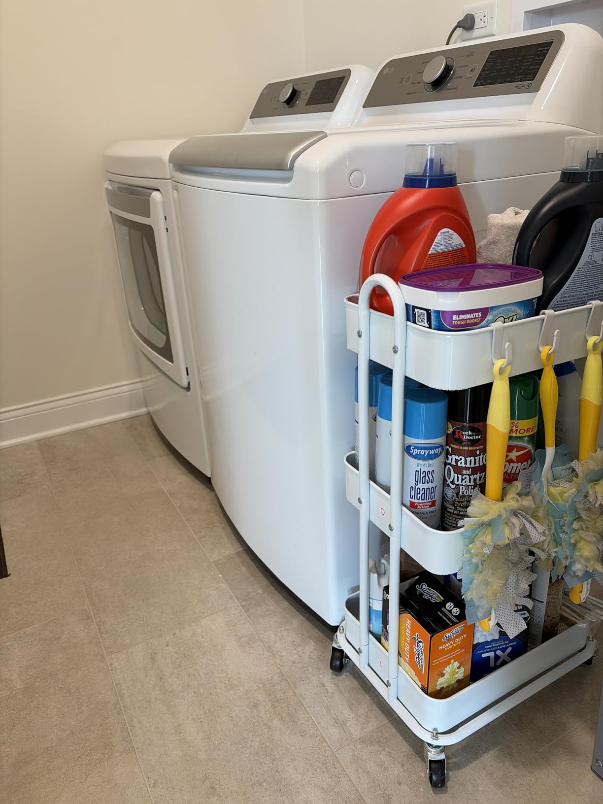 Simple Houseware 3-Tier Heavy Duty Metal Utility Rolling Cart, White customer photo 2