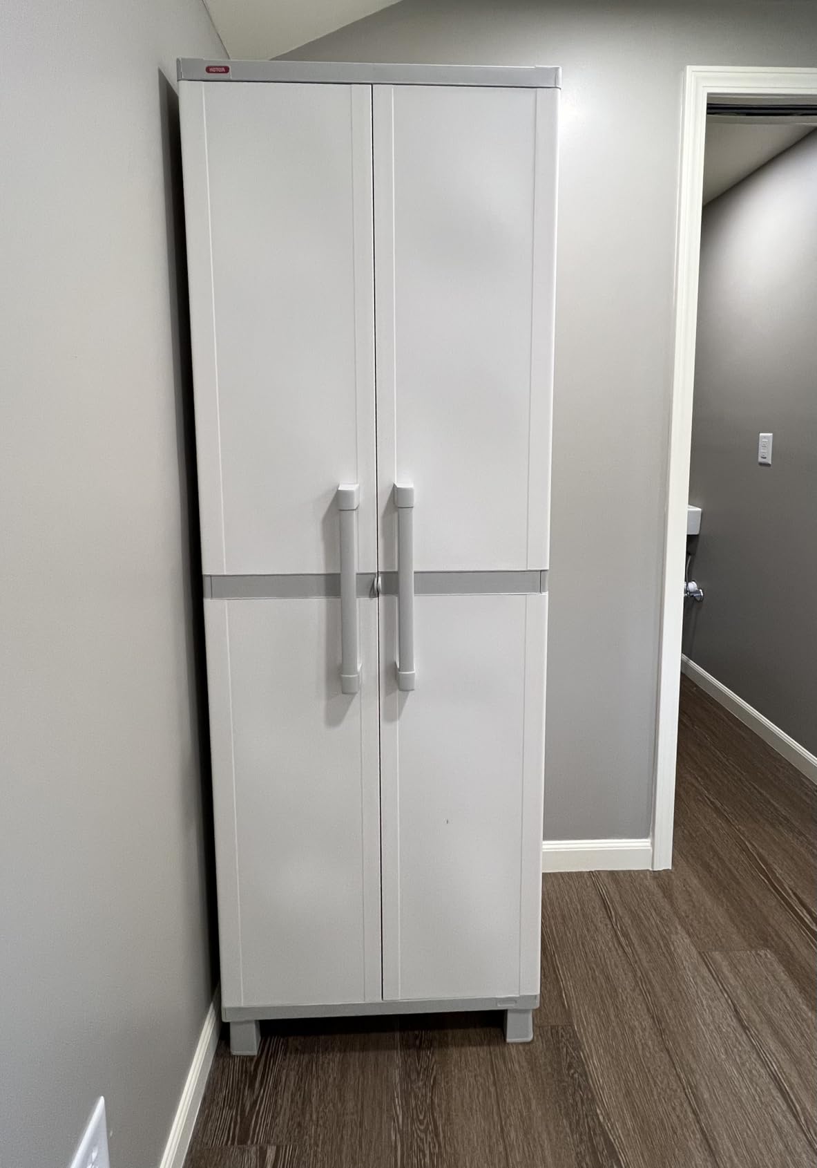 Keter Storage Cabinet with Doors and Shelves for Laundry Room, Garage, Bathroom Accessories, Closet and Home Organization, White & Grey customer photo 2
