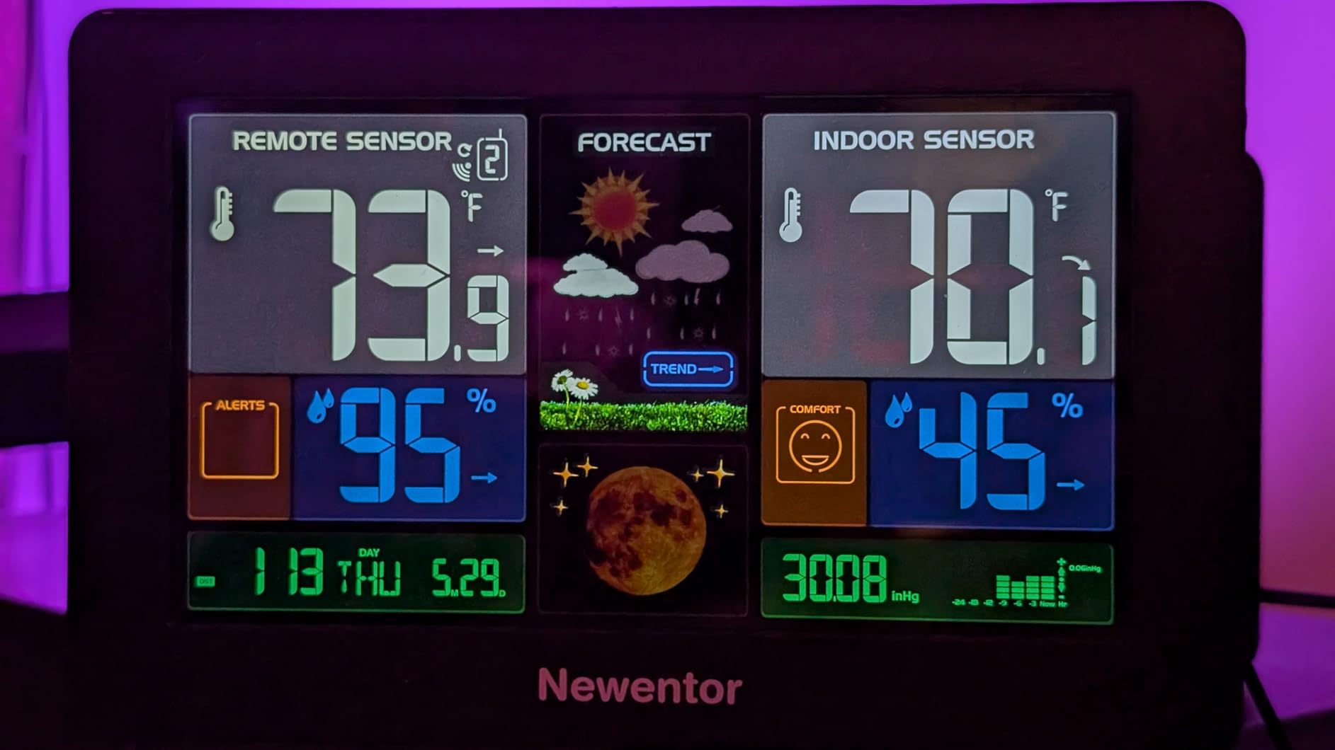 Newentor Weather Station Wireless Indoor Outdoor Thermometer, Black, 1Sensor | Color Display Digital Weather Thermometer with Atomic Clock, Barometric Pressure, Forecast Station, Adjustable Backlight customer photo 1