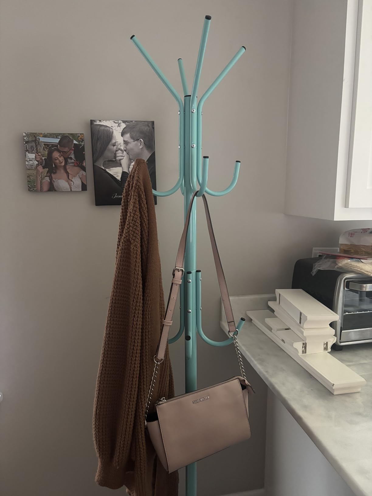 Simple Houseware Standing Coat/Hat Hanger Organizer Rack, 12 Hooks, White, For Entryway, Bedroom, and Hallway customer photo 2