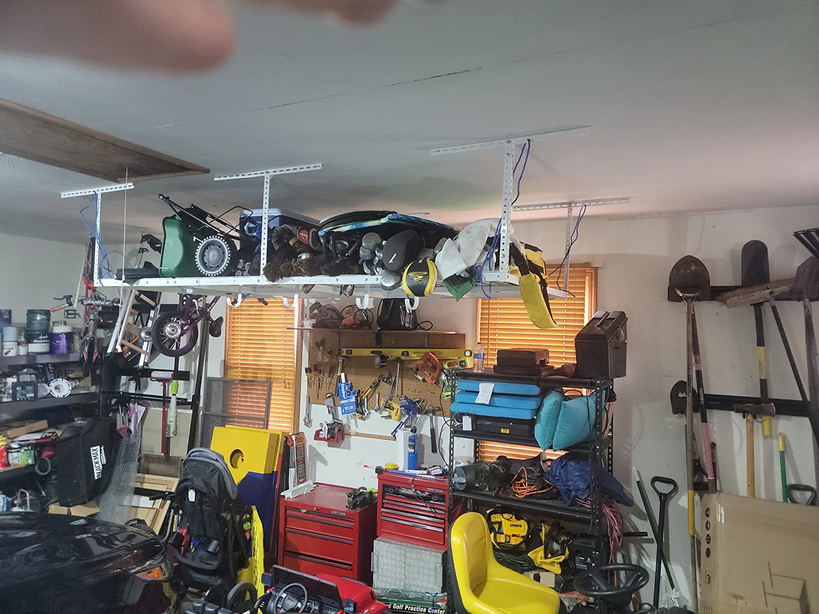 FLEXIMOUNTS 4x8 Overhead Garage Storage Rack with Hooks, Black | 6 Hooks included, 750 lb Capacity, 22-40 inch Adjustable height, Heavy-duty steel, Garage organization, Classic Series customer photo 1