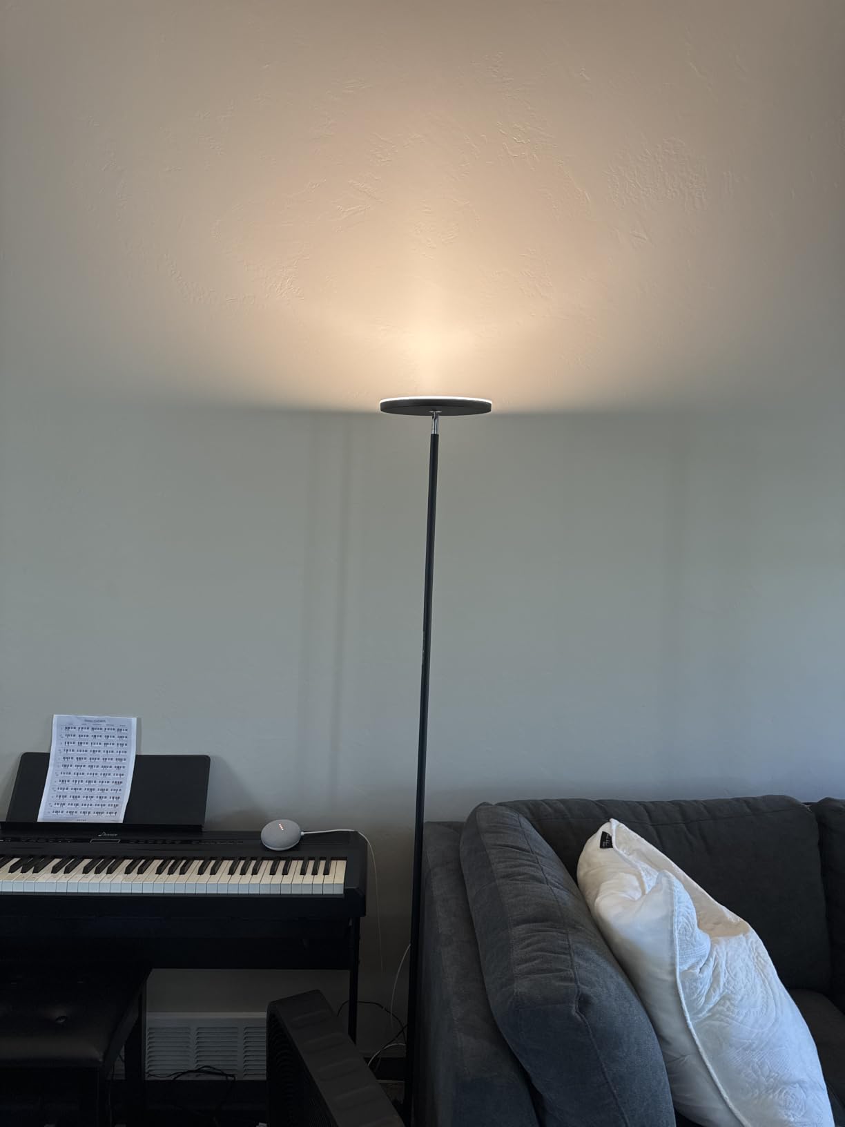 OUTON Floor Lamp, 30W/3000LM LED Modern Torchiere Sky Lamp, Super Bright Dimmable Standing Tall Lamp with 4 Color Temperatures, Remote Touch Control, 1 Hour Timer for Living Room Bedroom Office, Black customer photo 1