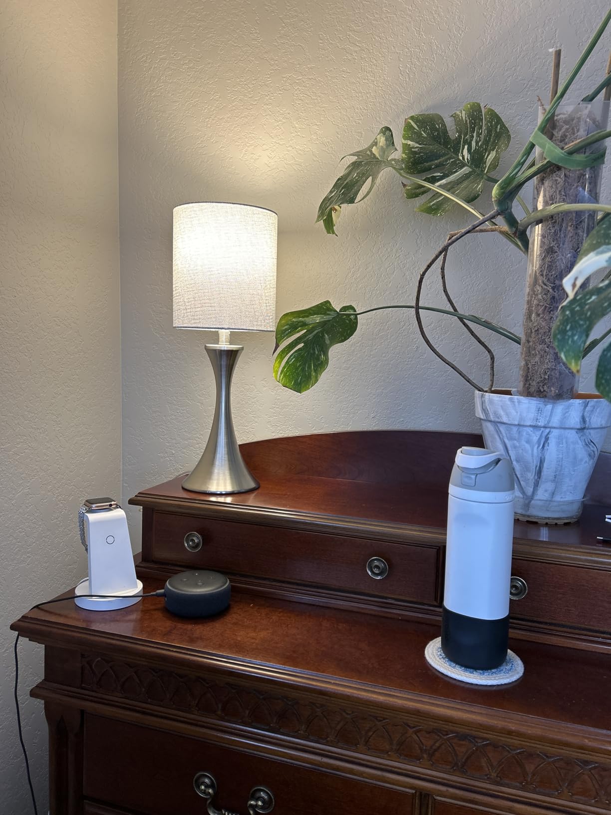 3 Way Touch Control Table Lamp, Dimmable Bedside Desk Lamp with Metal Base Modern Nightstand Lamp Stylish Grey Shade Simple Side Table Lamp for Bedroom, Living Room, Office or Den LED Bulb Included customer photo 1