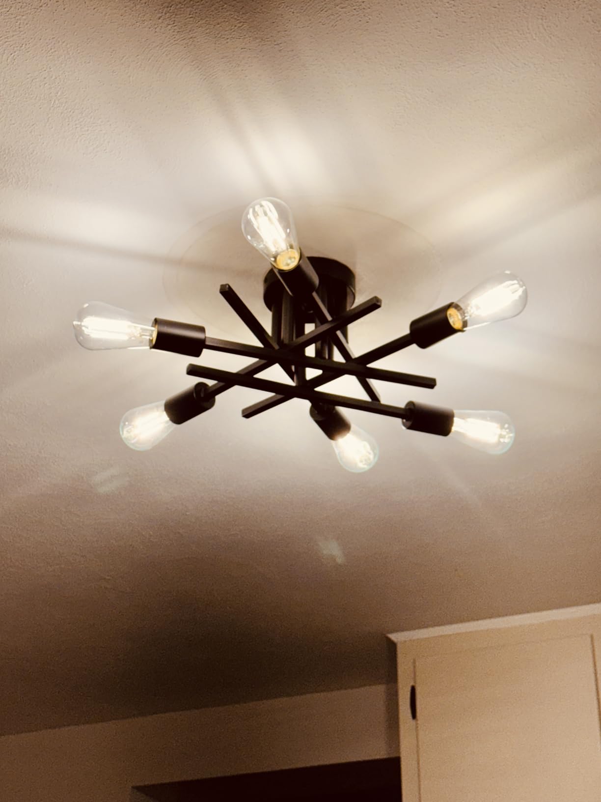 ASGYISA Semi Flush Mount Modern Ceiling Light Fixture, 6 Lights Black Vintage Matte Sputnik Chandelier Ceiling Lamp with E26 Bulb Base for Farmhouse Dining Room Living Room Bedroom Study Kitchen customer photo 1