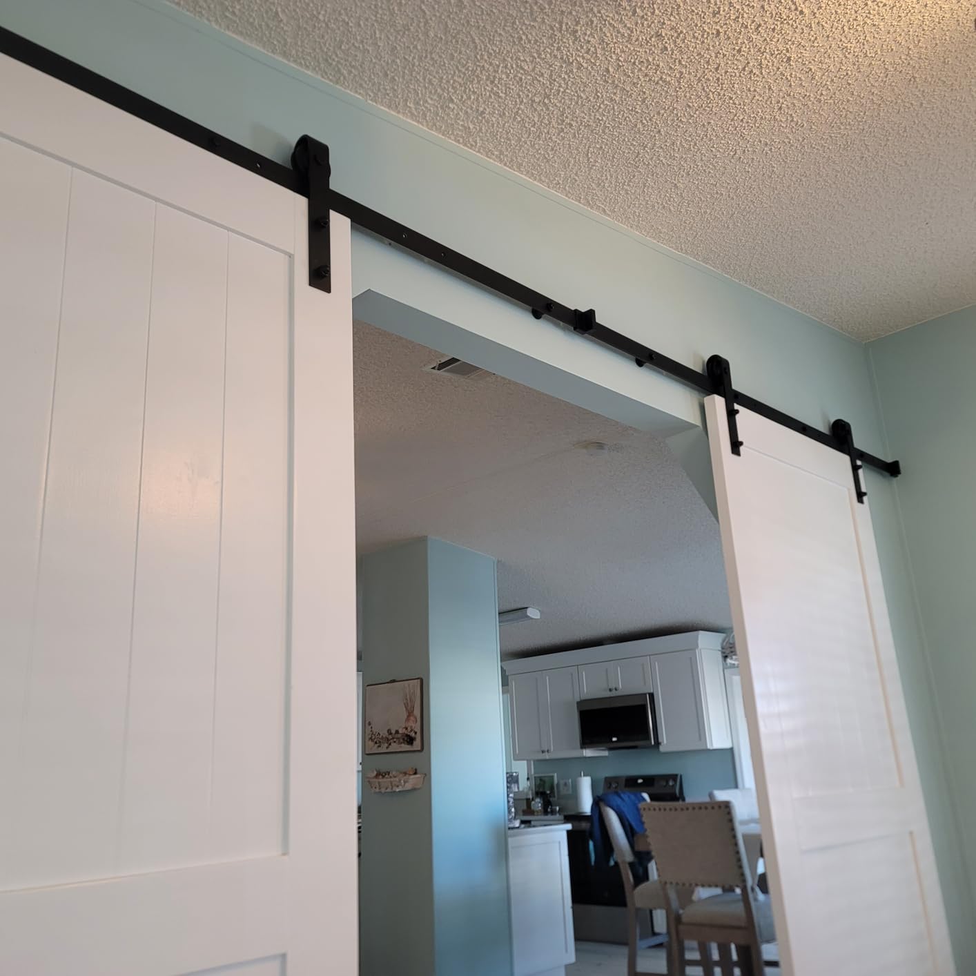 EaseLife 36in x 84in Sliding Barn Wood Door, Interior Doors, DIY Assembly, Solid Natural Spruce Panelled Slab, Easy Install, H-Frame customer photo 1