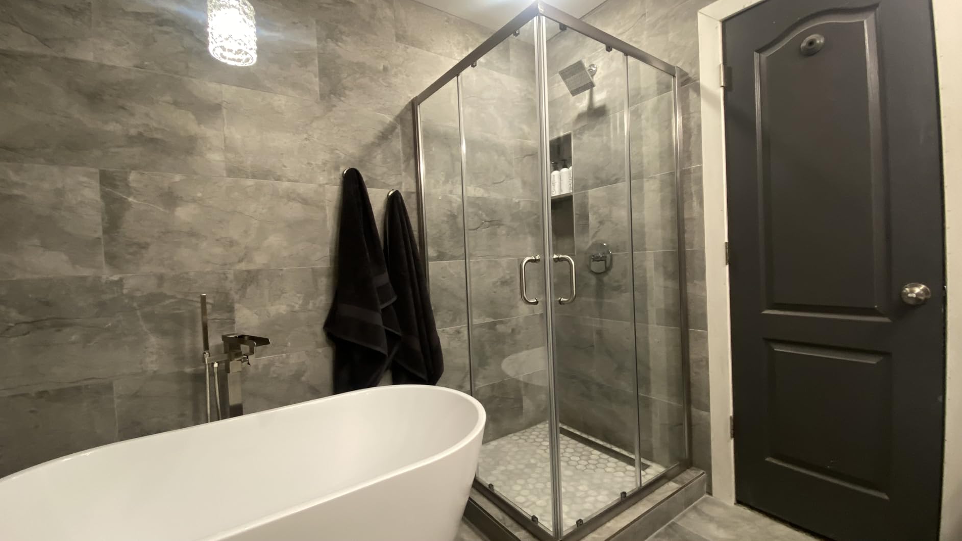 SUNNY SHOWER Corner Shower Enclosure 1/4 in. Clear Glass Sliding Shower Doors, 34 in. X 34 in. X 72 in. Bath Door, Brushed Nickel Finish Corner Shower Glass Enclosure (Shower Base Not Included) customer photo 1