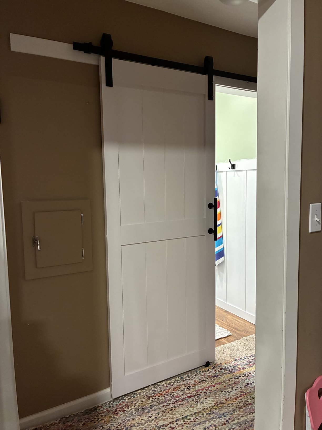30''x84'' Sliding Barn Door with 5 Ft Barn Door Hardware Kit, Pre-Drilled Holes Easy Assembly, Water-Proof PVC Surface, H-Frame, White customer photo 2