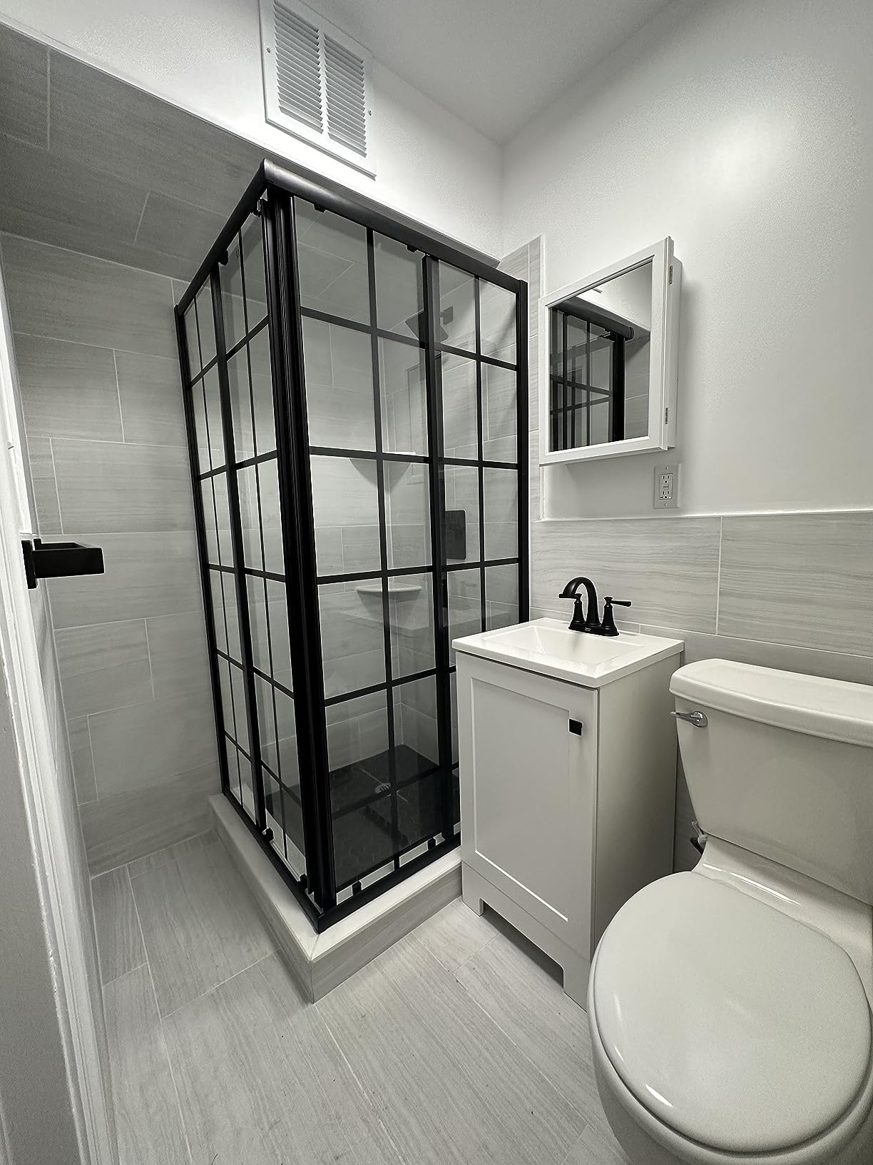 ELEGANT Framed Sliding Shower Enclosure 36 in. D x 36 in. W x 72 in. H, 2 Stationary Panels, 1/4'' Clear Glass Sliding Shower Doors, Black Brushed Nickel (Shower Base Not Included) customer photo 1