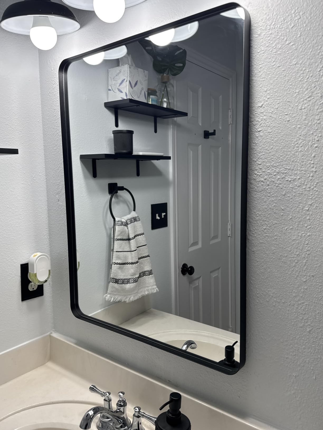LOAAO 22X30 Inch Black Bathroom Mirror Metal Framed | Rounded Rectangle, Matte Black Bathroom Vanity Mirror, Anti-Rust, Hangs Horizontally or Vertically customer photo 2
