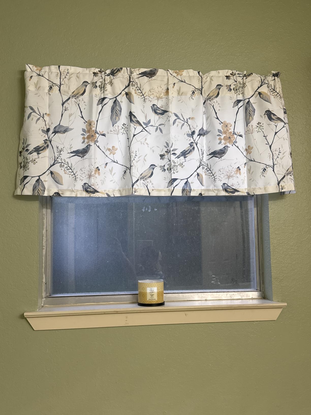 VOGOL Blue Valance Curtains for Living Room, Linen Textured Bird and Flower Print Window Treatment Rod Pocket Window Valances for Bathroom, 52 x 14, One Piece customer photo 1