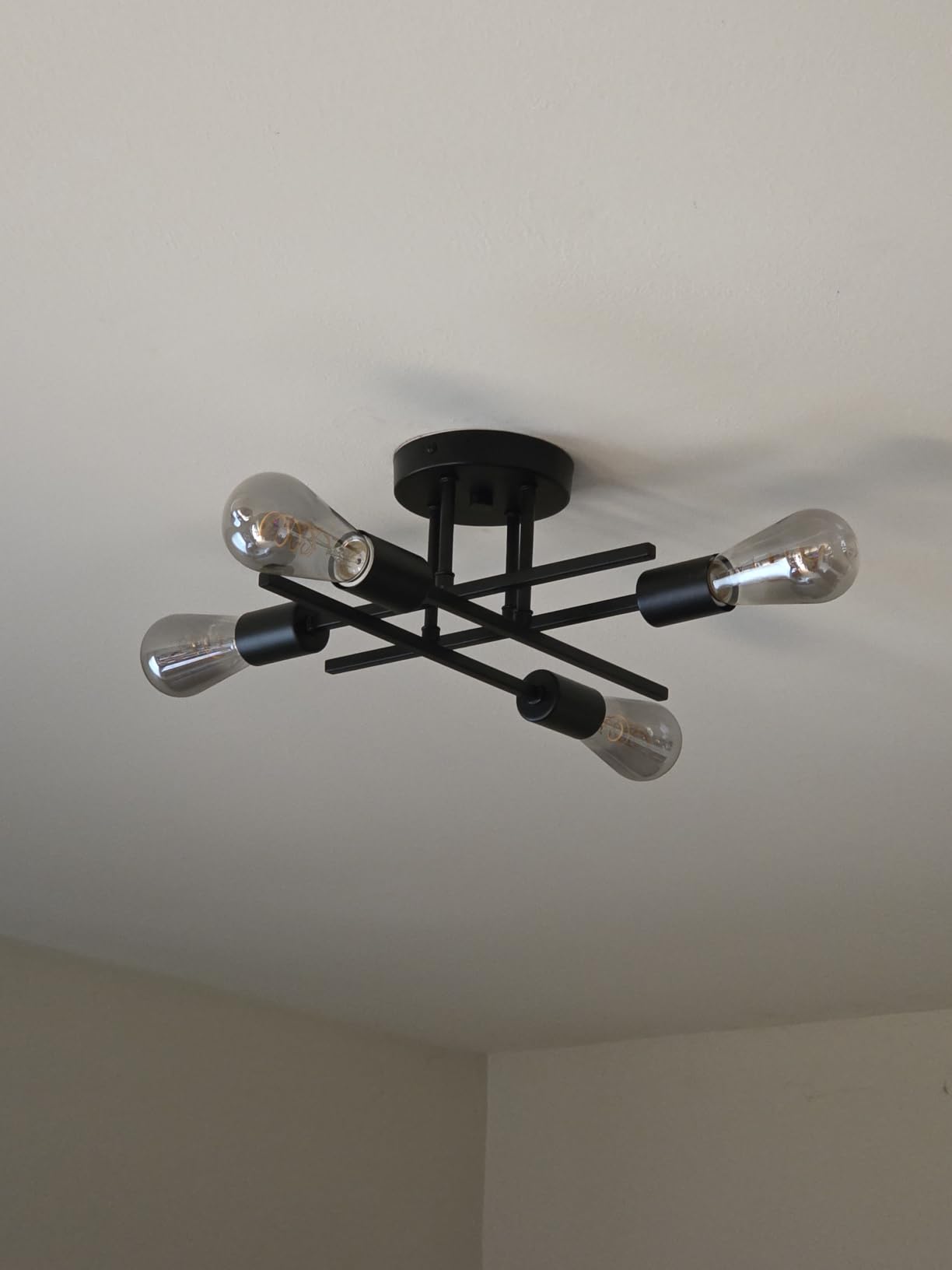TOBUSA Modern 4-Light Semi Flush Mount Ceiling Light Fixture, Matte Black | Sputnik Close to Ceiling Light, Chandelier Light Fixture for Bedroom Kitchen Living Room Dining Room, 4 Light E26 Socket customer photo 1