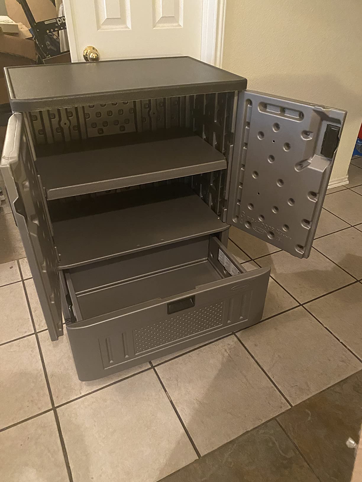 Suncast Base Storage Cabinet, Lockable Single-Drawer Organizer, Platinum customer photo 2