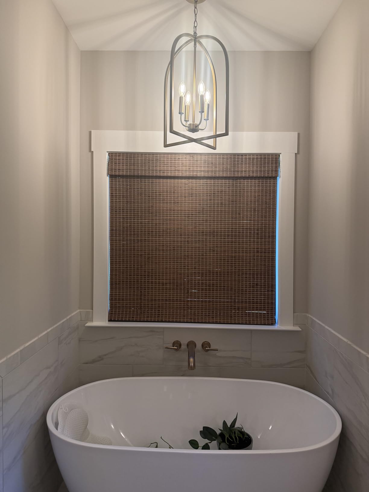 MOOD Custom Bamboo Shades | Rustic | Cordless Bamboo Roman Shades for Windows and Doors (Natural Woven) | Rustic Walnut (Great Privacy) | Custom Size customer photo 2