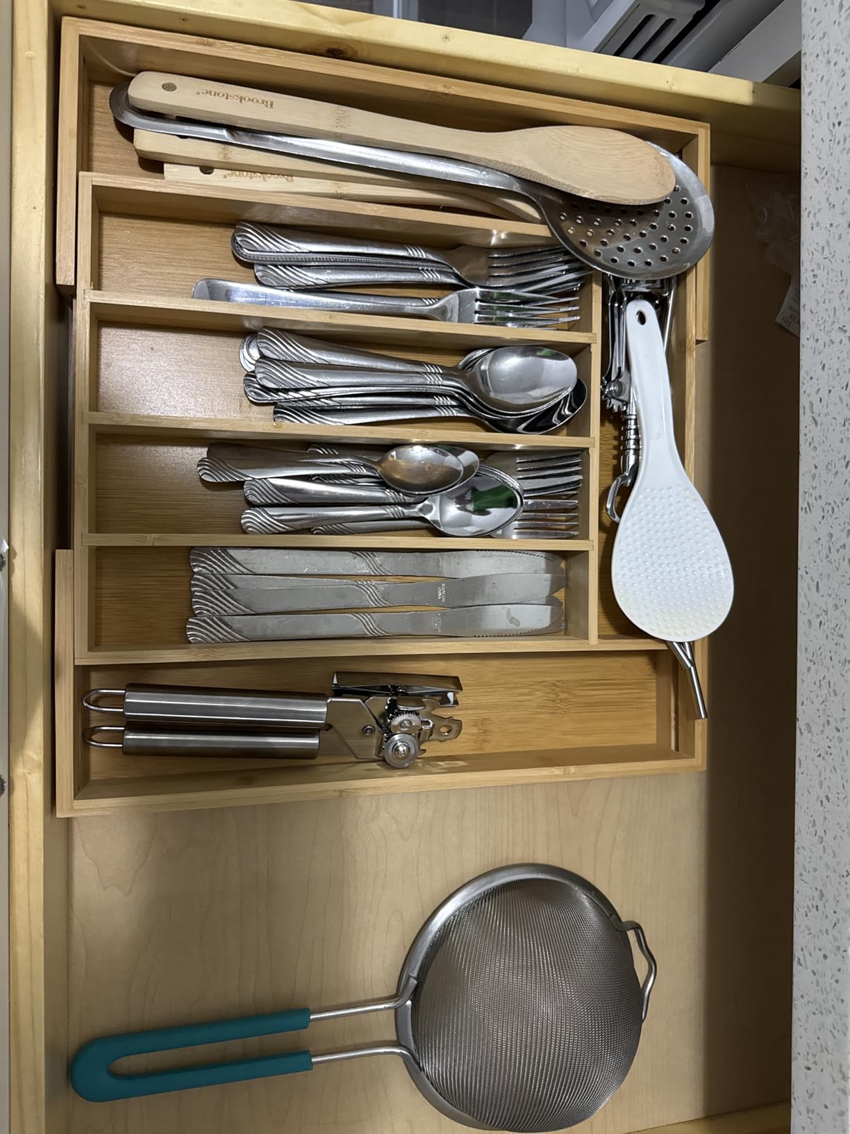 Silverware Organizer Kitchen Drawer Organizer Expandable Bamboo Utensil Holder Cutlery Tray for Kitchen Utensil and Flatware Bedroom Office customer photo 2