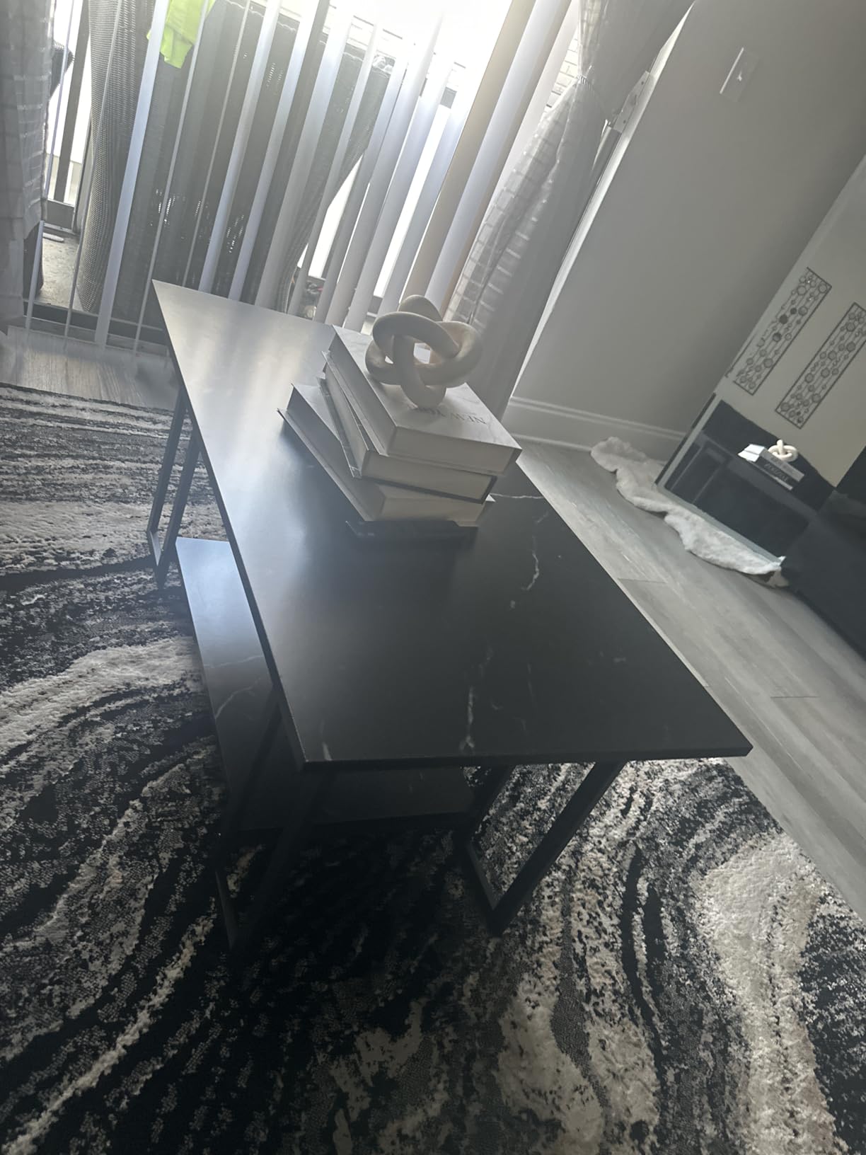 AWQM Marble Coffee Table, Faux Marble Top Rectangular Coffee Table with Black Metal Frame, 2 Tier Living Room Table for Living Room, Office, Balcony, White, 40 Inch customer photo 2