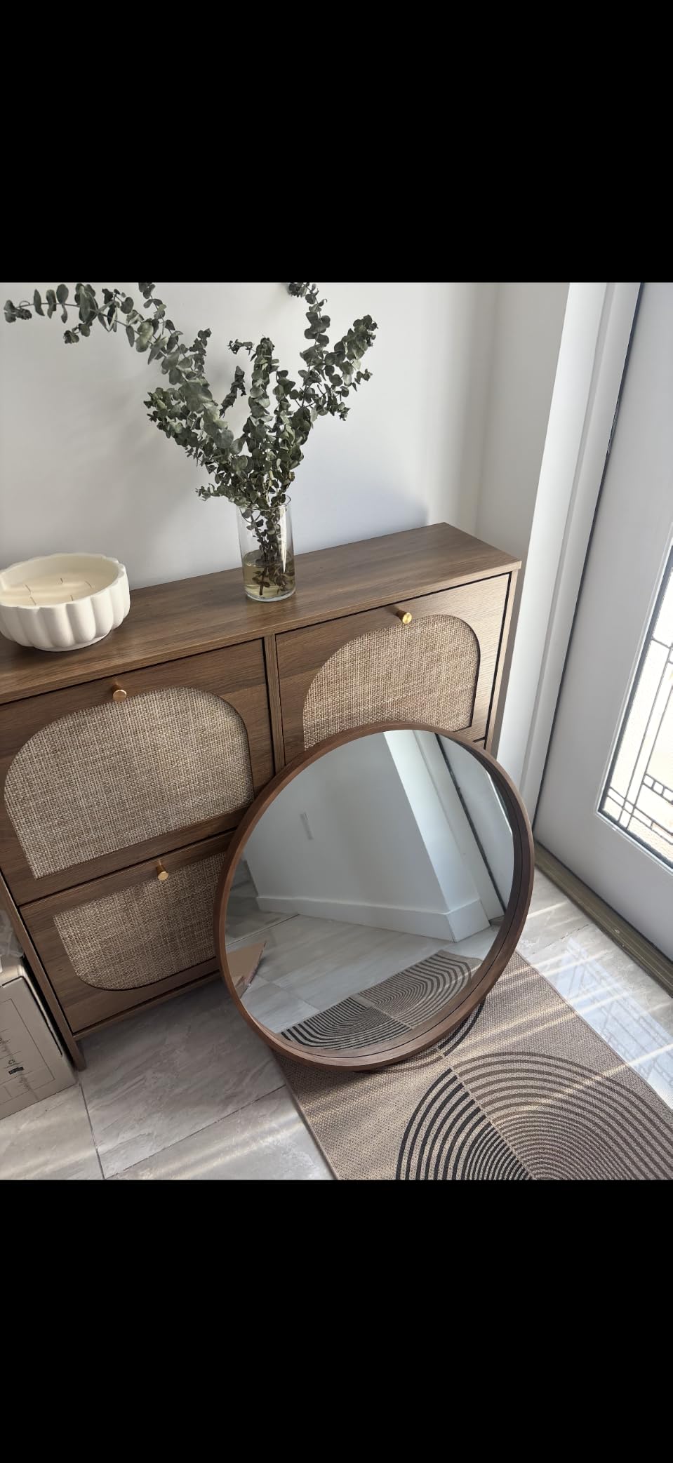WallBeyond Wood Round Mirror with Wood Frame 24 inch Circle Wall Mirror for Bathroom Round Wall Mirror for Wall Decor, Vanity, Entryway Living Room (Walnut) customer photo 1