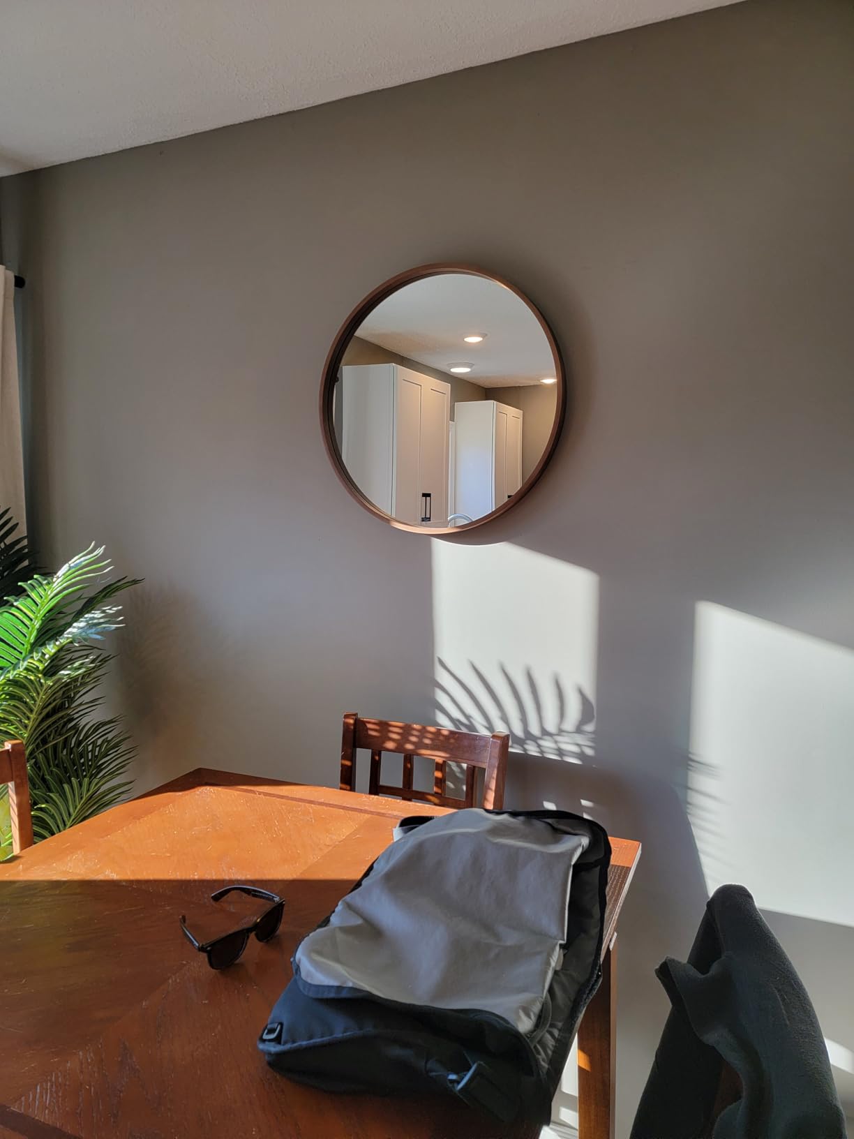 WallBeyond Wood Round Mirror with Wood Frame 24 inch Circle Wall Mirror for Bathroom Round Wall Mirror for Wall Decor, Vanity, Entryway Living Room (Walnut) customer photo 2