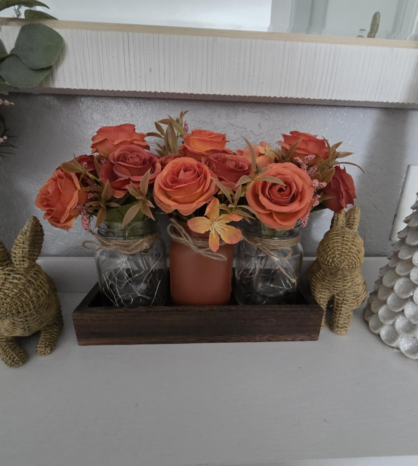 Mkono Mason Jar Lights Centerpieces for Tables Dining Room Farmhouse Decor | Wood Tray Peonies Artificial Flowers Champagne, Warm Glow, Coffee Table Decoration Kitchen Living Room Wedding Indoor Outdoor customer photo 1