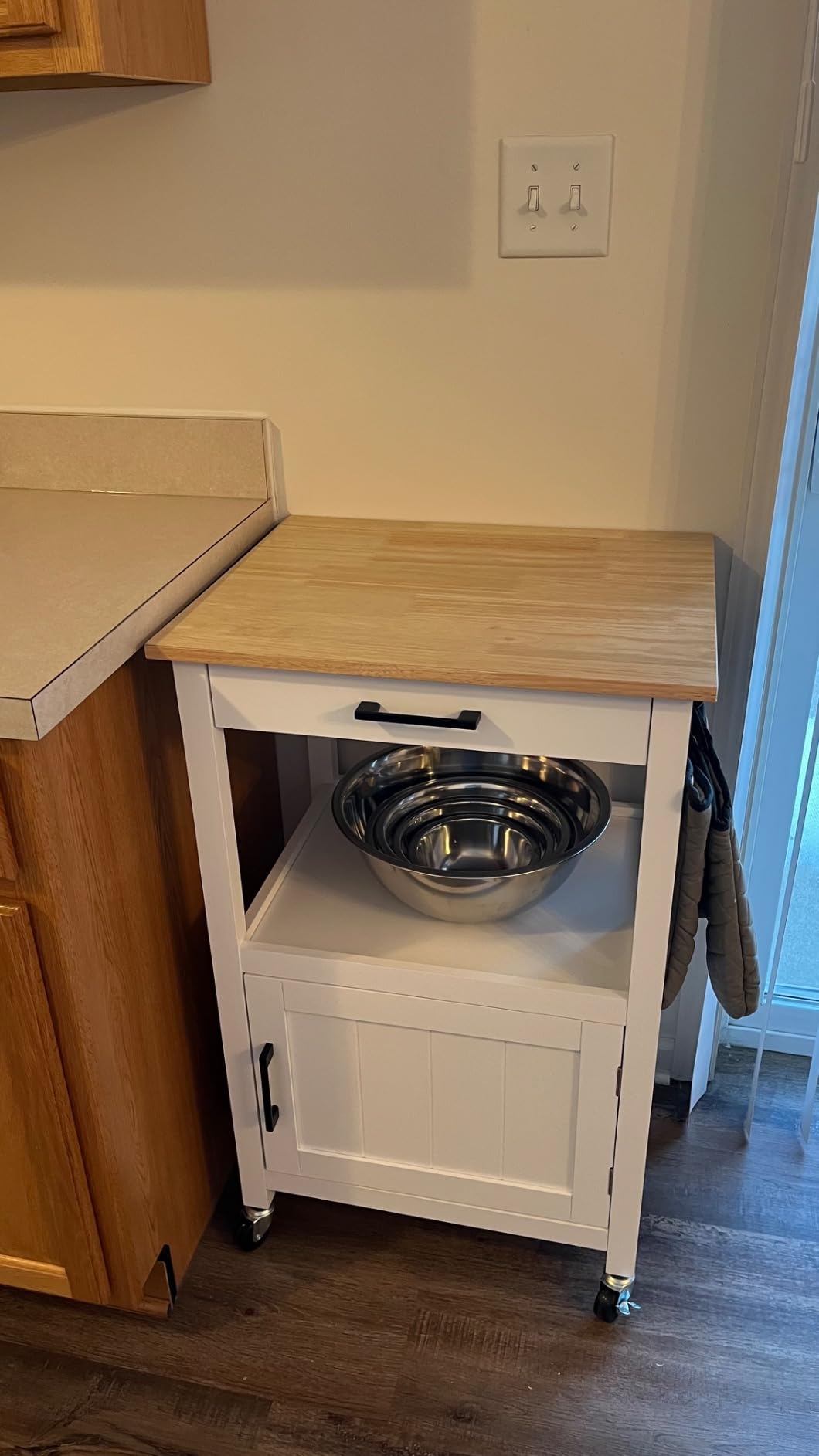 Yaheetech Rolling Kitchen Island Cart with Storage, 2 Tier, Wood Top, Black customer photo 1