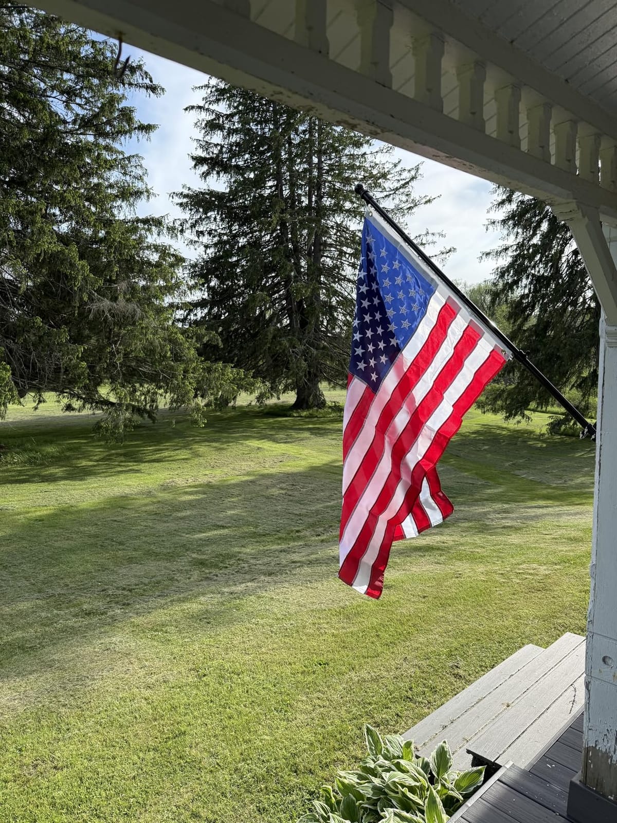 American Flag with Pole - Includes 5ft Heavy Duty Flag Pole Holder for Outside House, 3x5 Embroidered US Flag and Wall Mount Bracket, Tangle Free Flagpoles Kit for Porch, Garage, Outdoor customer photo 1
