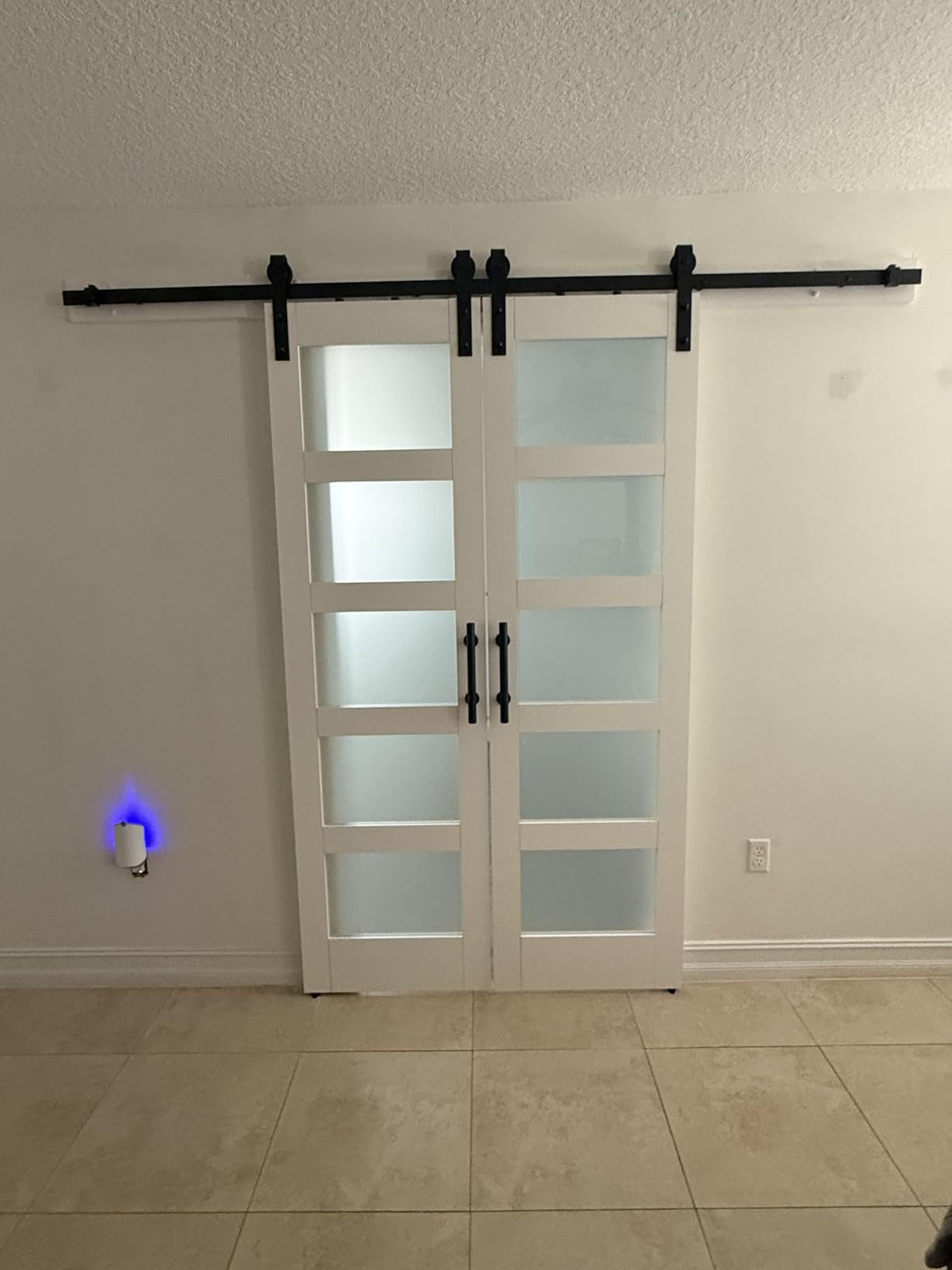 36x84 Inch Glass Sliding Barn Door Slab and 6.6ft Hardware Kit Included, 5 Frosted Glass, LVL Wood Panel Covered with White Water-Proof Scratch-Proof PVC Surface, Simple DIY Assembly customer photo 2
