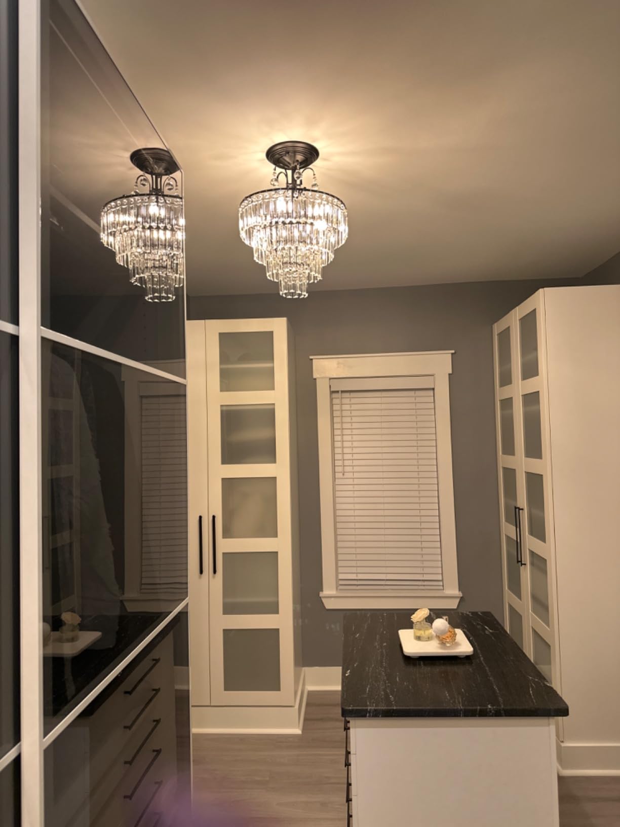 CVKASH 5-Lights Crystal Gold Chandelier Fixture Modern Semi Flush Mount Ceiling Light with E12 Ceiling Lighting for Bedroom Living Room Kitchen Hallway Dining Room, D15.35 x H20.07 customer photo 1