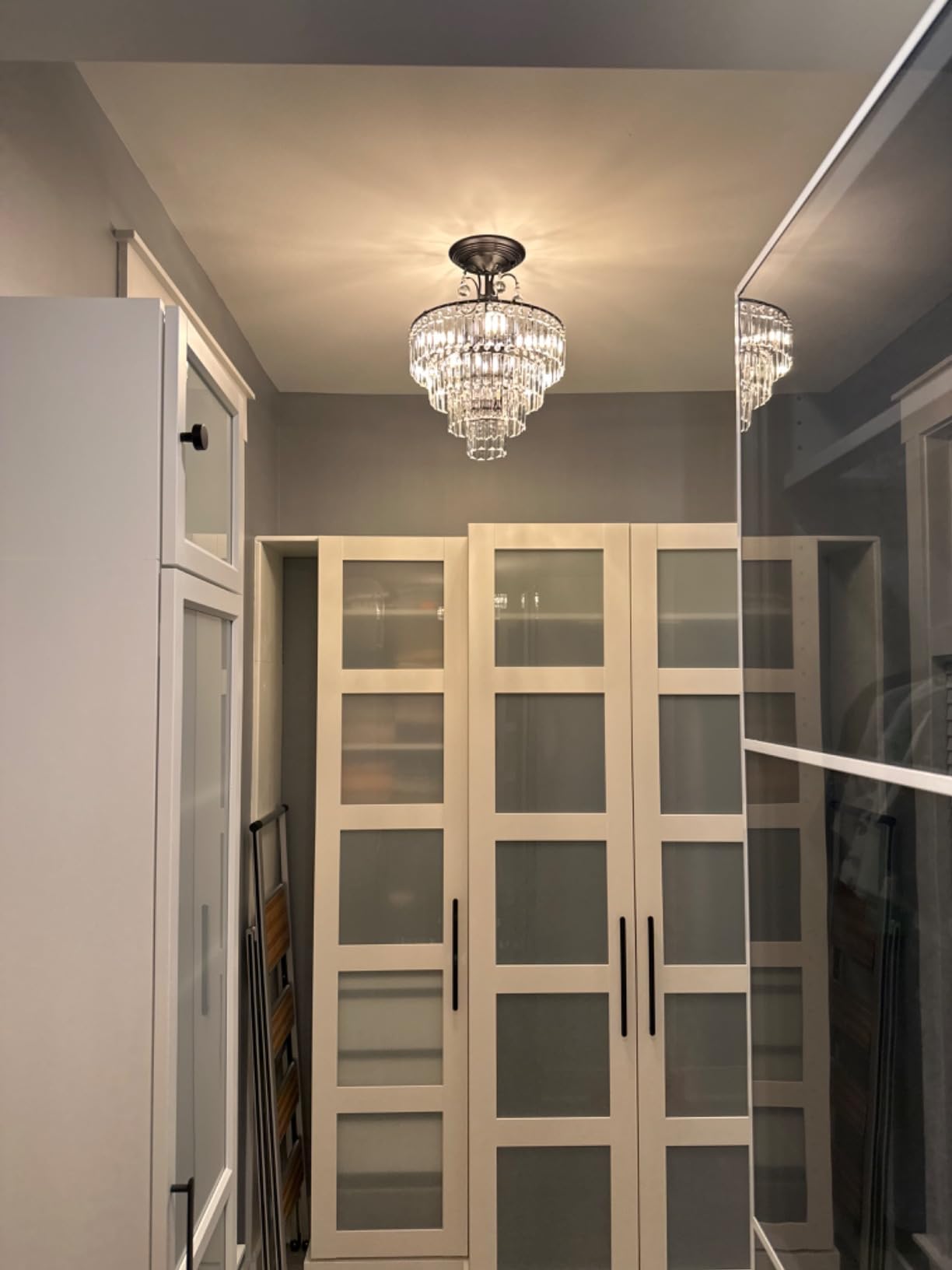 CVKASH 5-Lights Crystal Gold Chandelier Fixture Modern Semi Flush Mount Ceiling Light with E12 Ceiling Lighting for Bedroom Living Room Kitchen Hallway Dining Room, D15.35 x H20.07 customer photo 2