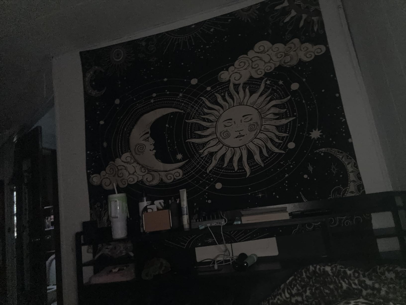 Wonrizon Sun and Moon Tapestry, Aesthetic Black Dark Spiritual Tapestries Mystic Burning Sun with Clouds Star Wall Hanging decor for Bedroom (51.2