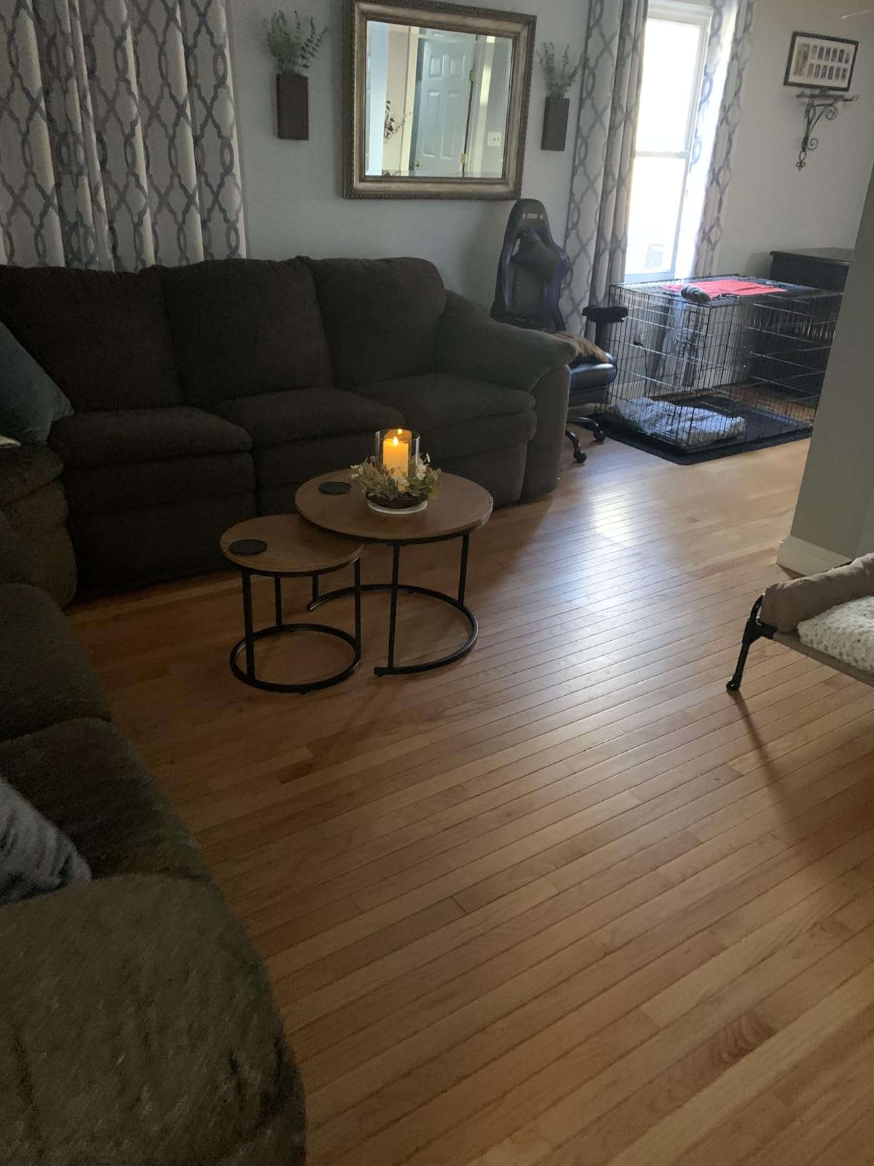Smuxee Nesting Coffee Table Set of 2, 23.6 inch Round Coffee Table Wood Grain Top with Adjustable Non-Slip Feet, Industrial End Table Side Tables for Living Room Bedroom Balcony Yard customer photo 1