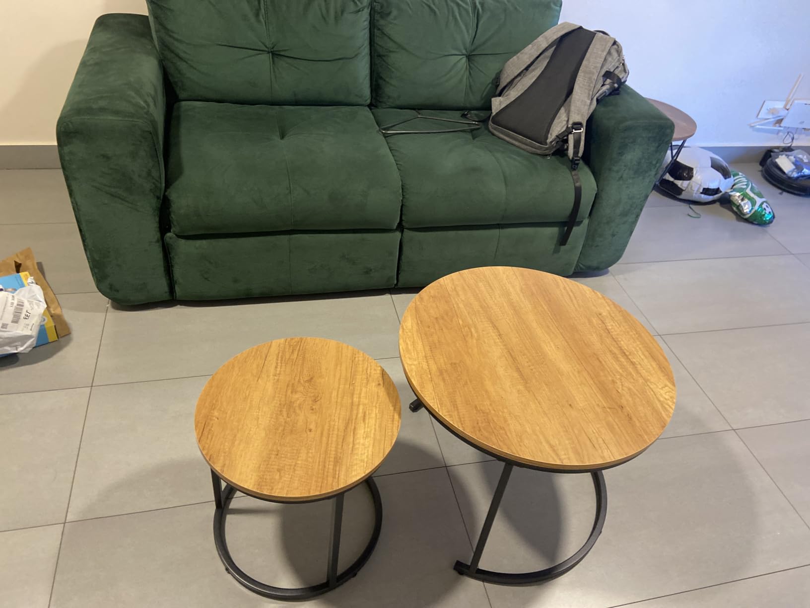 Smuxee Nesting Coffee Table Set of 2, 23.6 inch Round Coffee Table Wood Grain Top with Adjustable Non-Slip Feet, Industrial End Table Side Tables for Living Room Bedroom Balcony Yard customer photo 2