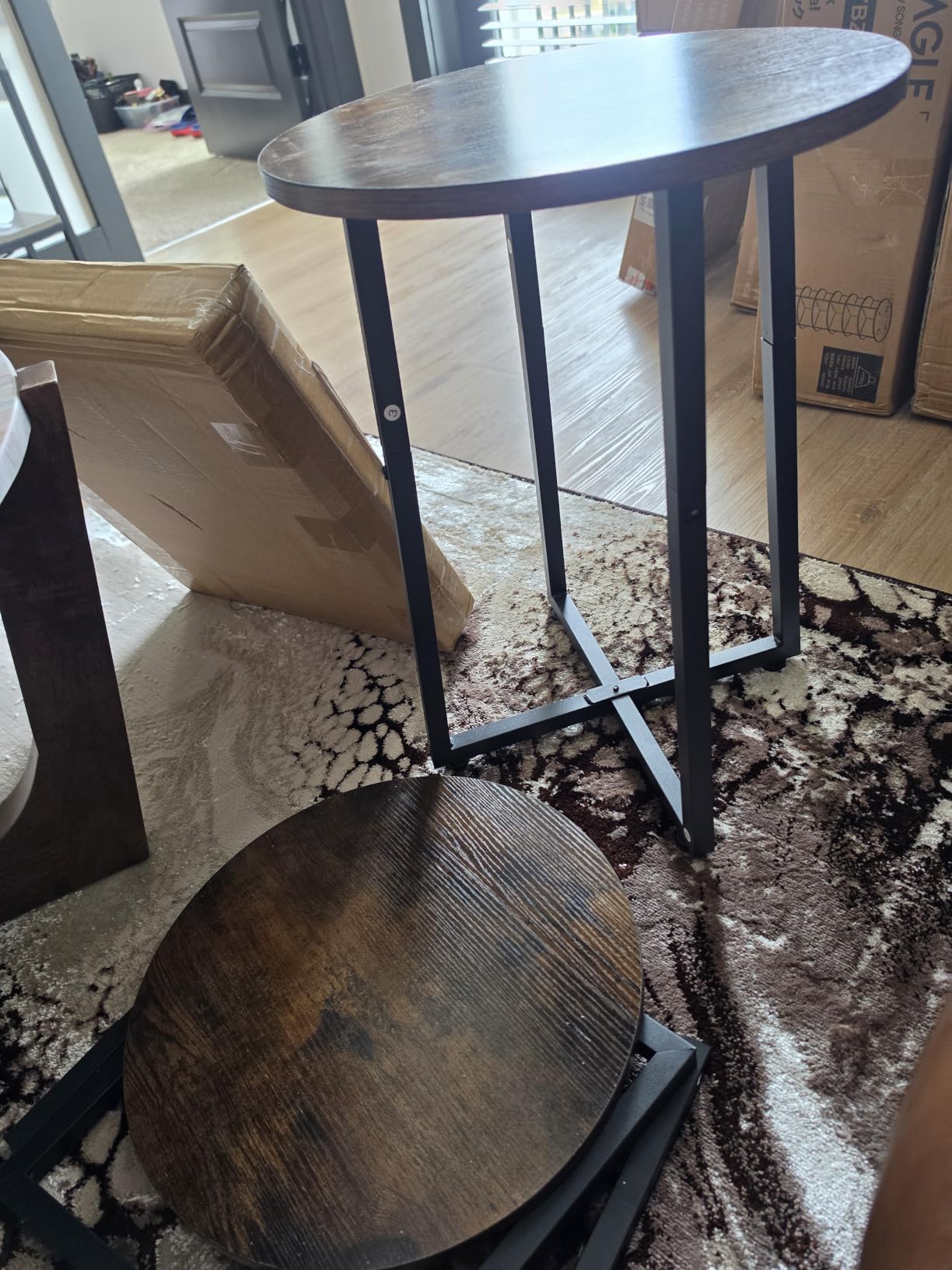 HOOBRO Side Table, Round End Accent Table with Sturdy Metal Frame, 15.7 inch Round Nightstand, for Living Room, Bedroom, Balcony, Office, Rustic Brown BF95BZ01 customer photo 1