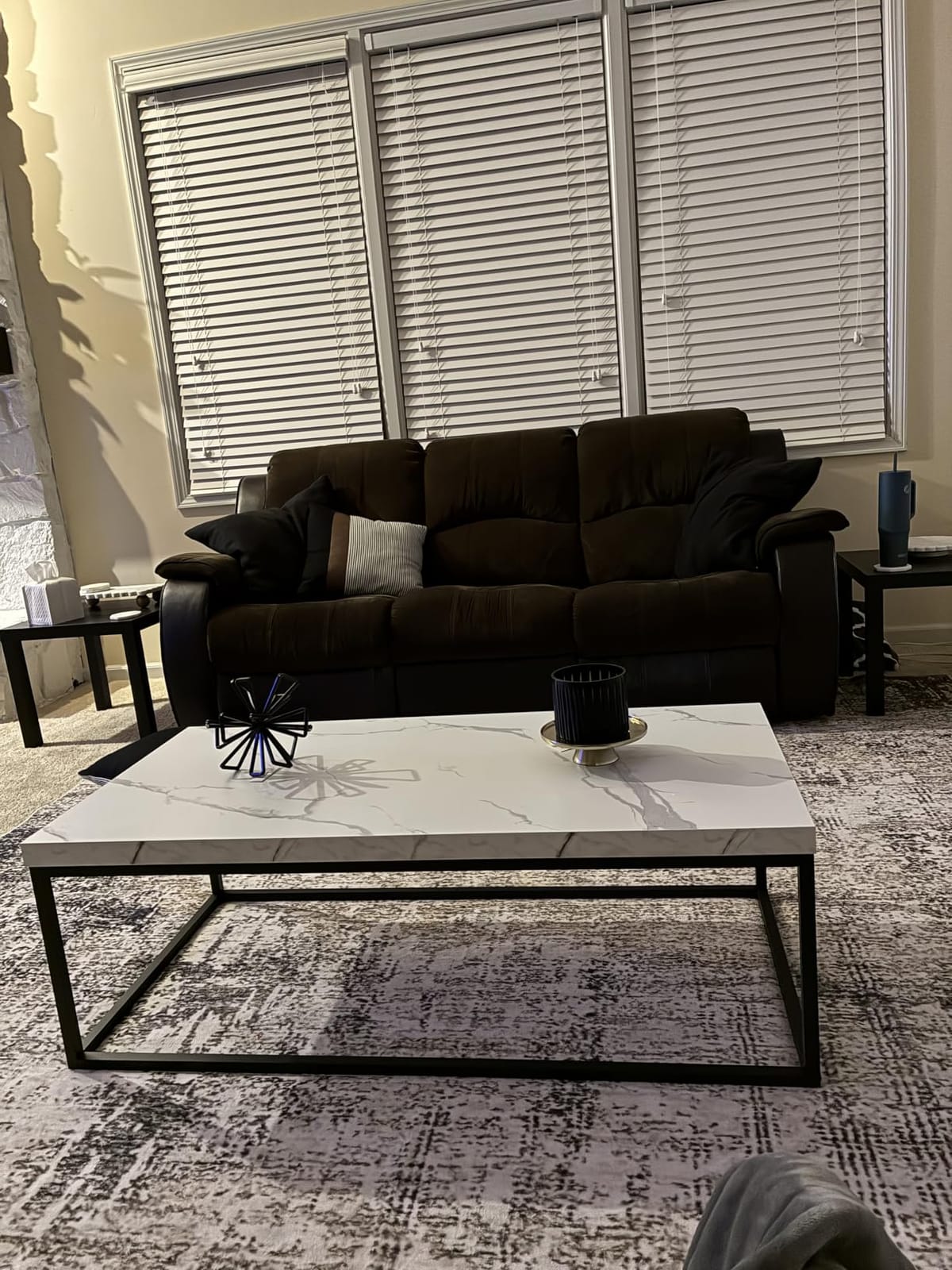 CENSI 47-Inch White Marble Coffee Table/Center Table, Large Size | Extra Thick 1.6 inch Honey-comb Top, Rectangle, Minimalist Modern Industrial Style, Wood and Metal Cocktail Table customer photo 1