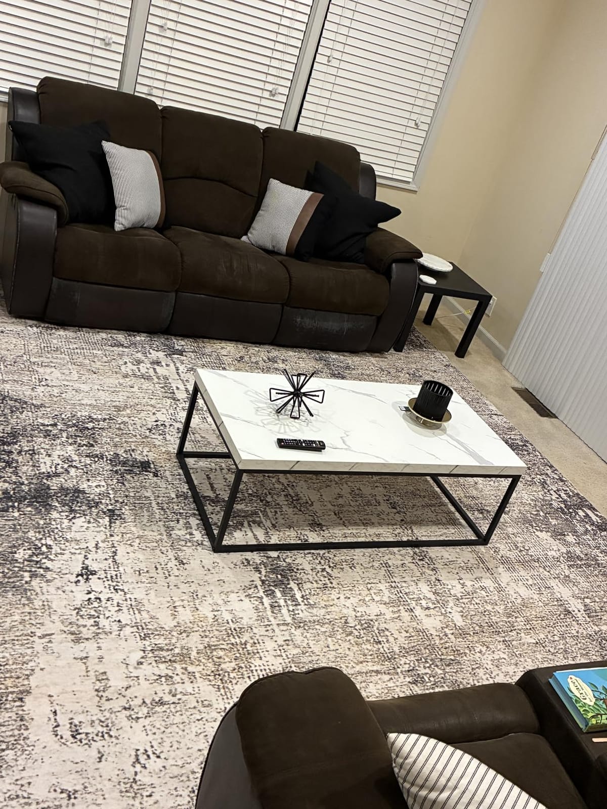 CENSI 47-Inch White Marble Coffee Table/Center Table, Large Size | Extra Thick 1.6 inch Honey-comb Top, Rectangle, Minimalist Modern Industrial Style, Wood and Metal Cocktail Table customer photo 2