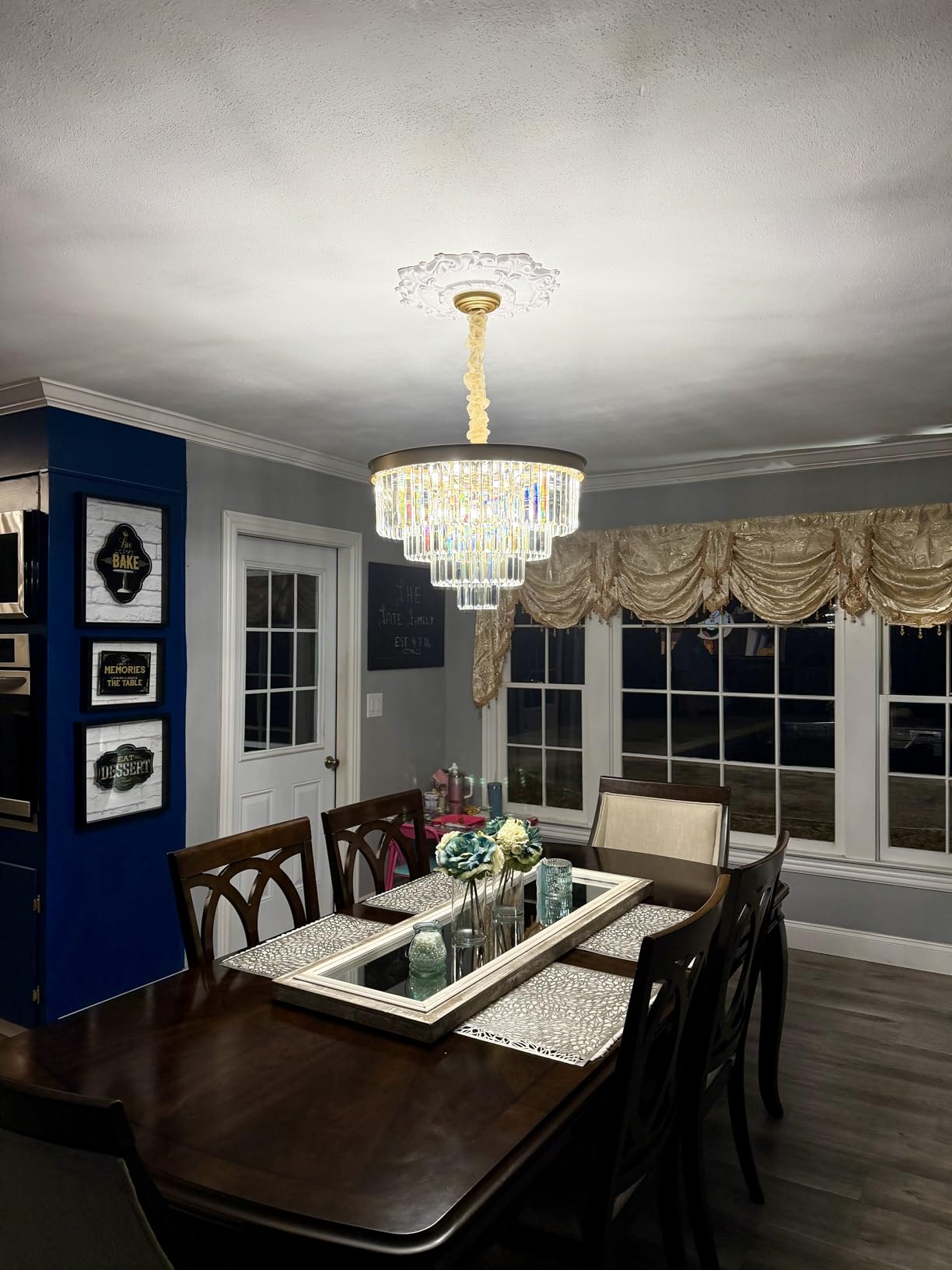 Modern Gold Crystal Chandelier 24 Living Room Chandeliers Light Fixture | Round Chandelier 12 Light Ceiling Pendant Light Fixture Raindrop Luxury Gold Flush Mount Chandelier for Entryway Dining Room customer photo 2