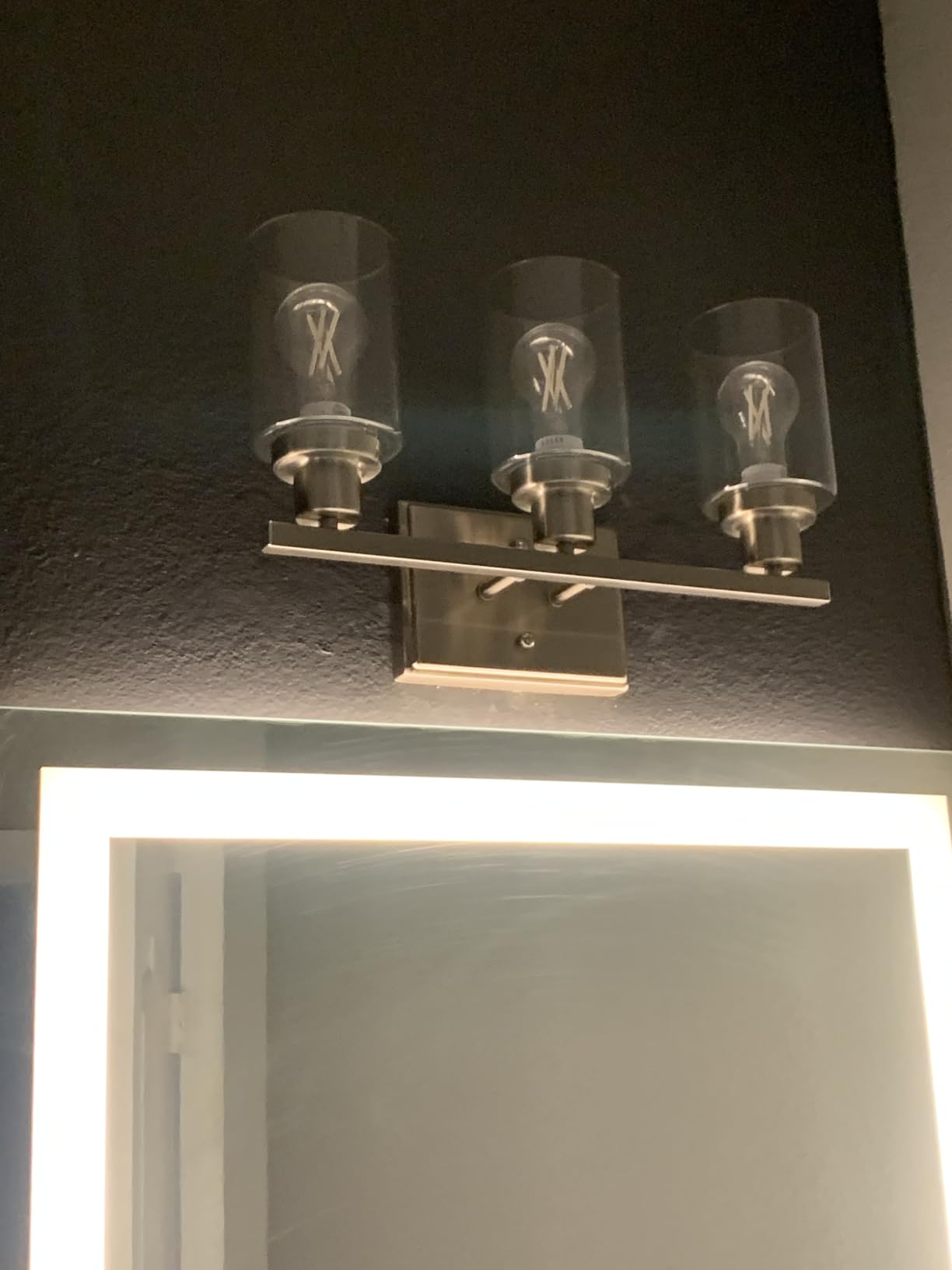 Ascher Bathroom Vanity Light Fixtures, 3 Light Wall Sconces Lighting with Clear Glass Shade, Brushed Nickel Wall Lights for Mirror, Kitchen, Living Room, Gallery, E26 Base (Bulbs Not Included) customer photo 1