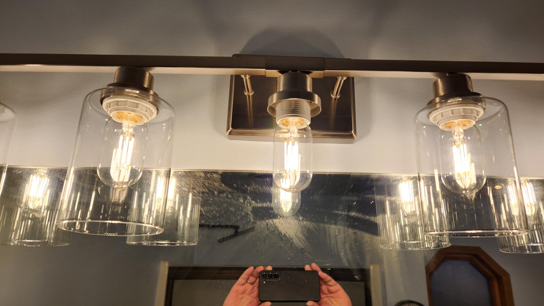 Ascher Bathroom Vanity Light Fixtures, 3 Light Wall Sconces Lighting with Clear Glass Shade, Brushed Nickel Wall Lights for Mirror, Kitchen, Living Room, Gallery, E26 Base (Bulbs Not Included) customer photo 2