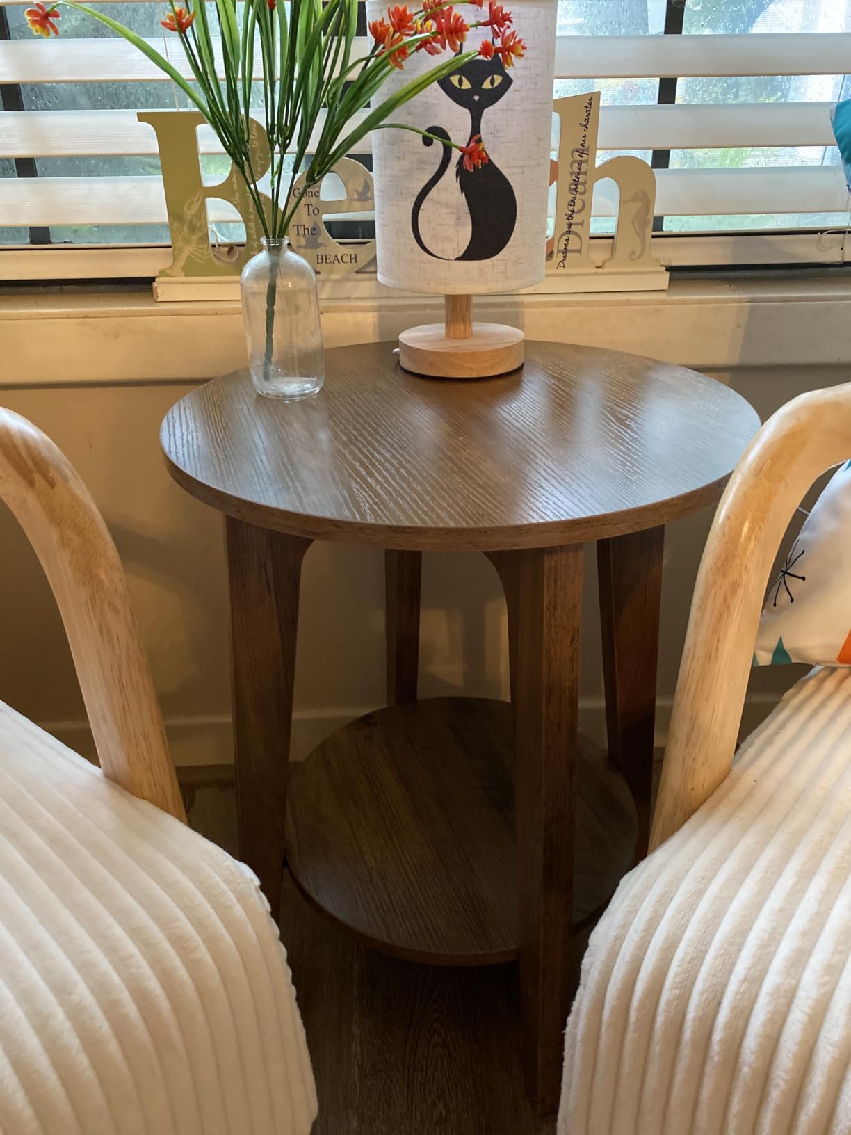 VASAGLE Round Side Table with Lower Shelf, End Table for Small Spaces | Nightstand with Tapered Legs, Curved Transitions, for Living Room, Bedroom, Honey Brown, MAEZO Collection ULET283T41 customer photo 1