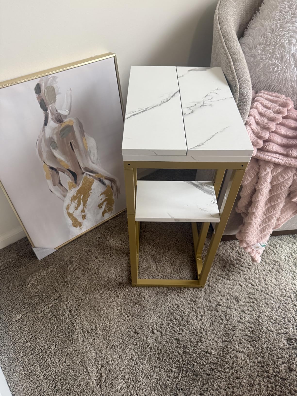HOOBRO Foldable C Shaped End Table, C Shaped Side Table with Storage Shelf, Slide Under Couch Table for Sofa, Small Spaces, for Living Room, Bedroom, Easy Assembly, Rustic Brown BF29SF01 customer photo 2