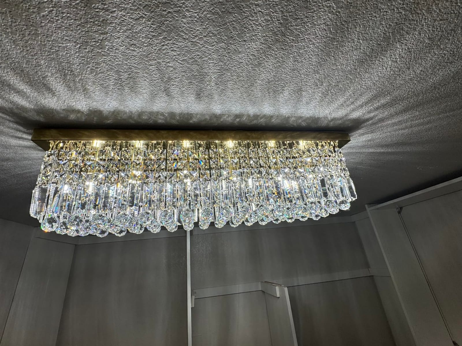 Siljoy 12-Light Modern Rectangular Gold Crystal Chandelier Flush Mount 47 | Luxury Rectangle K9 Crystal Raindrop Chandelier Mid Century Crystal Pendant Ceiling Light for Dining Room Living Room Kitchen customer photo 2