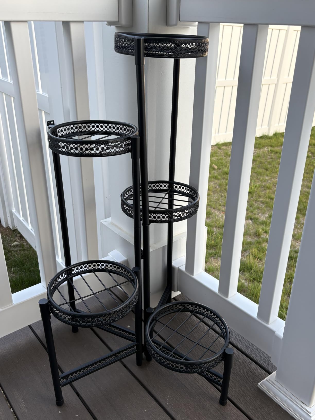 iDavosic.ly Plant Stand Indoor Outdoor, 5 Tier Metal Corner Shelf, Black | Tiered Flower Display Holder, Folding Multi Orchid Rack, Easy to Assemble, Space Saving Patio Balcony Porch Garden House customer photo 1