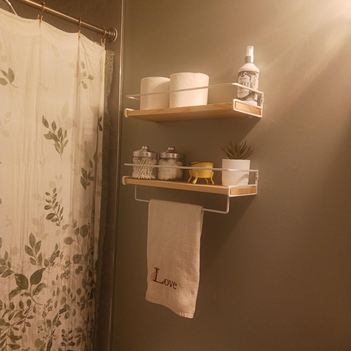 Forbena Floating Bathroom Shelves Wall Mounted, Aesthetic White and Gold Shelves for Bathroom Accessories, Modern Bathroom Organizer with Tower Bar for Wall Decor Storage Small Spaces, Set of 2 customer photo 1