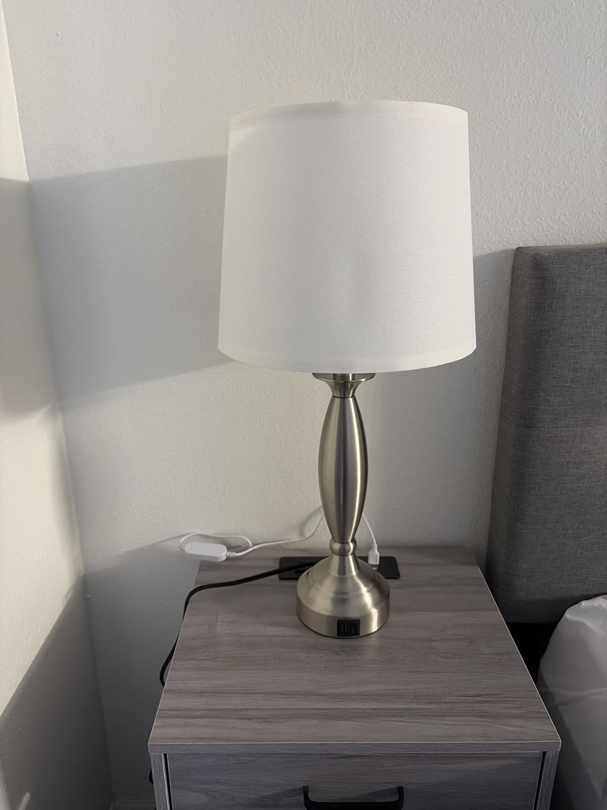 Bedroom Lamps for Nightstand, 3 Way Dimmable Silver Bedside Lamps with USB | Touch, USB C+A Ports, Bulb Included, Gray Shade, Silver, Chrome, Bed Side lamps for Night Stands, Living Room customer photo 2