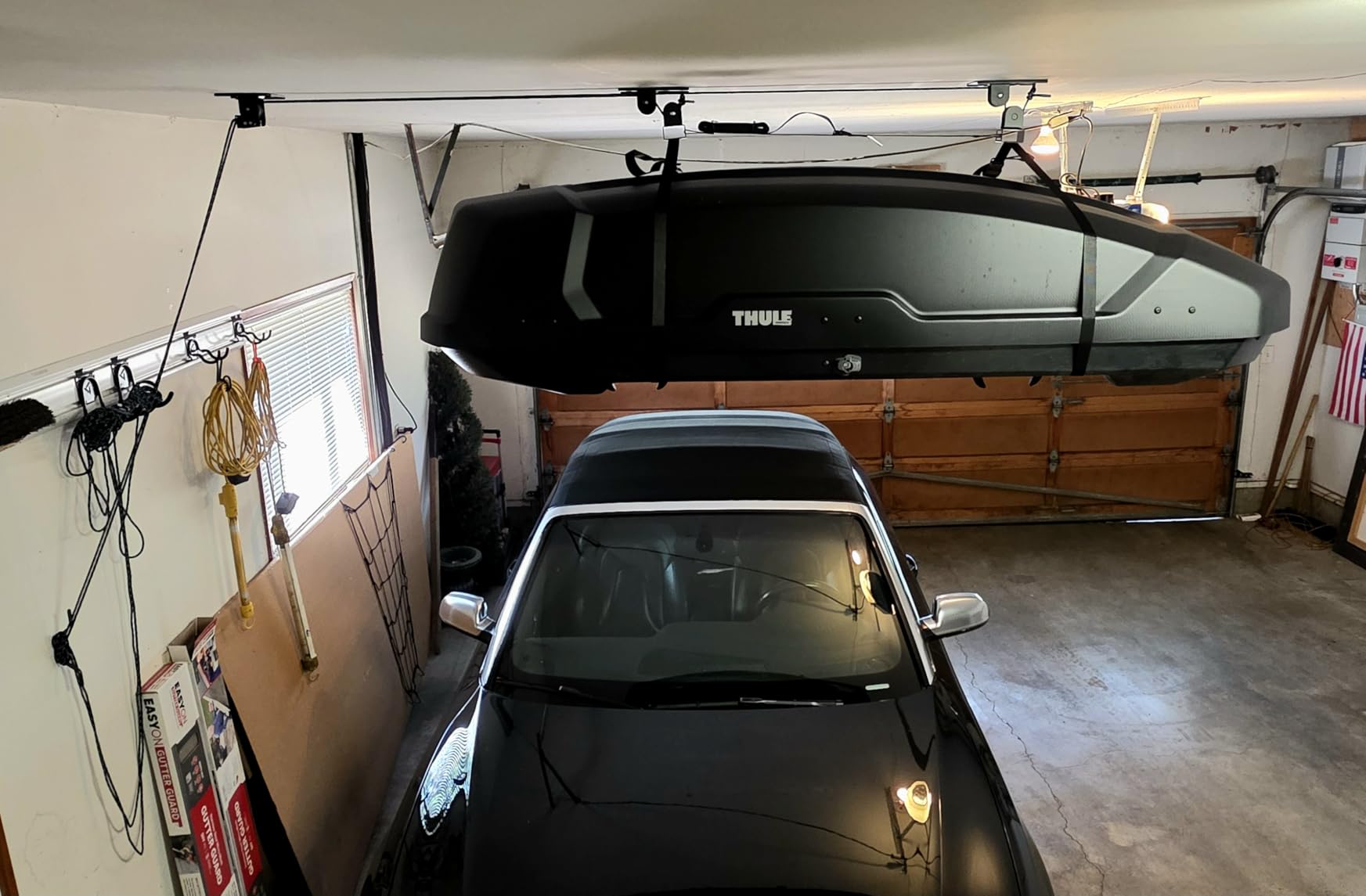 Teal Triangle Cargo Box Hoist, Garage Pulley Lift System, Holds 150 lb | Cargo Box Storage, Cargo Box Ceiling Hoist, Garage Ceiling Hoist, Fits All Garage Heights customer photo 1